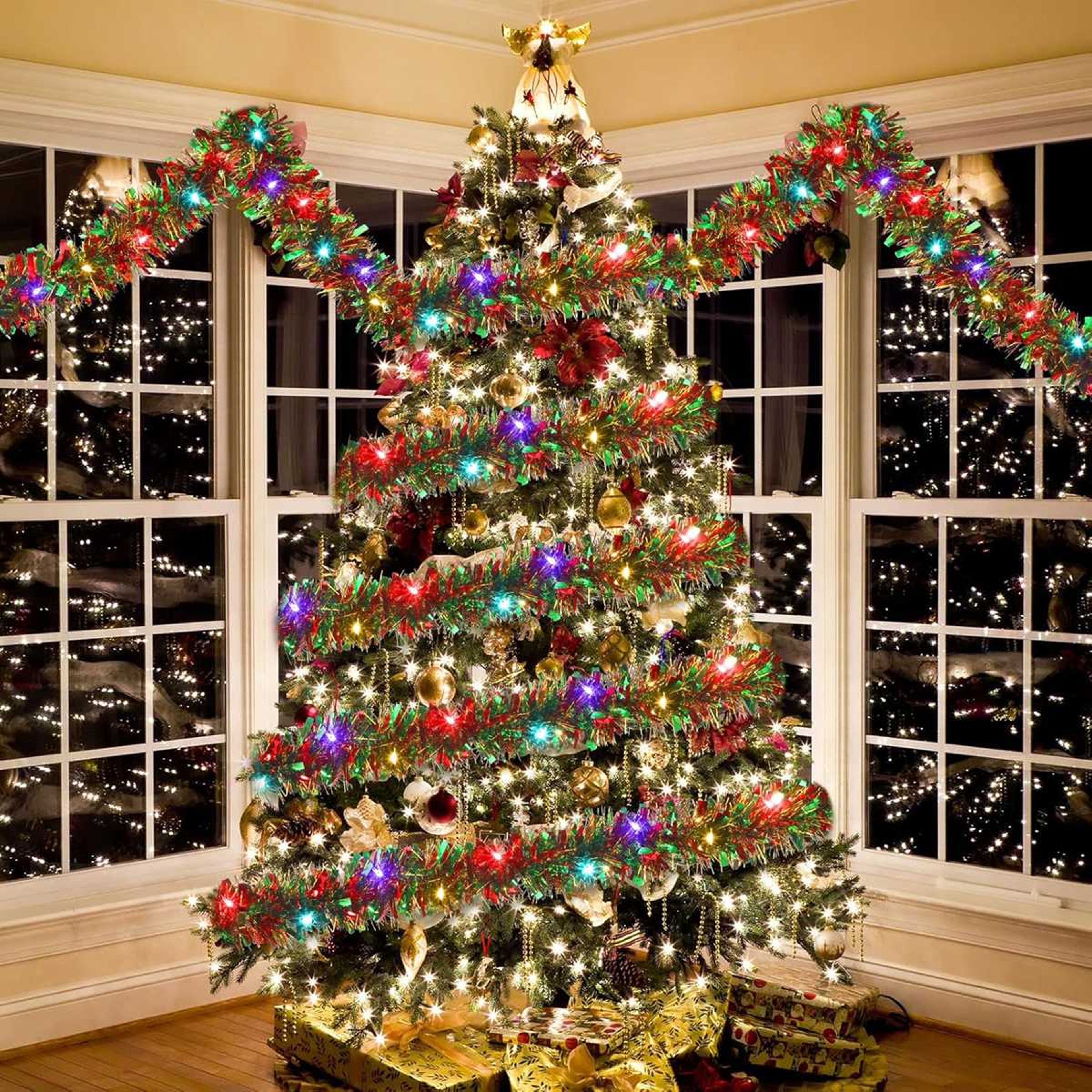 Christmas Tinsel Garland With LED Lights, Metallic Shiny Garland, Thick Tree Garland for Home Decor – view 4
