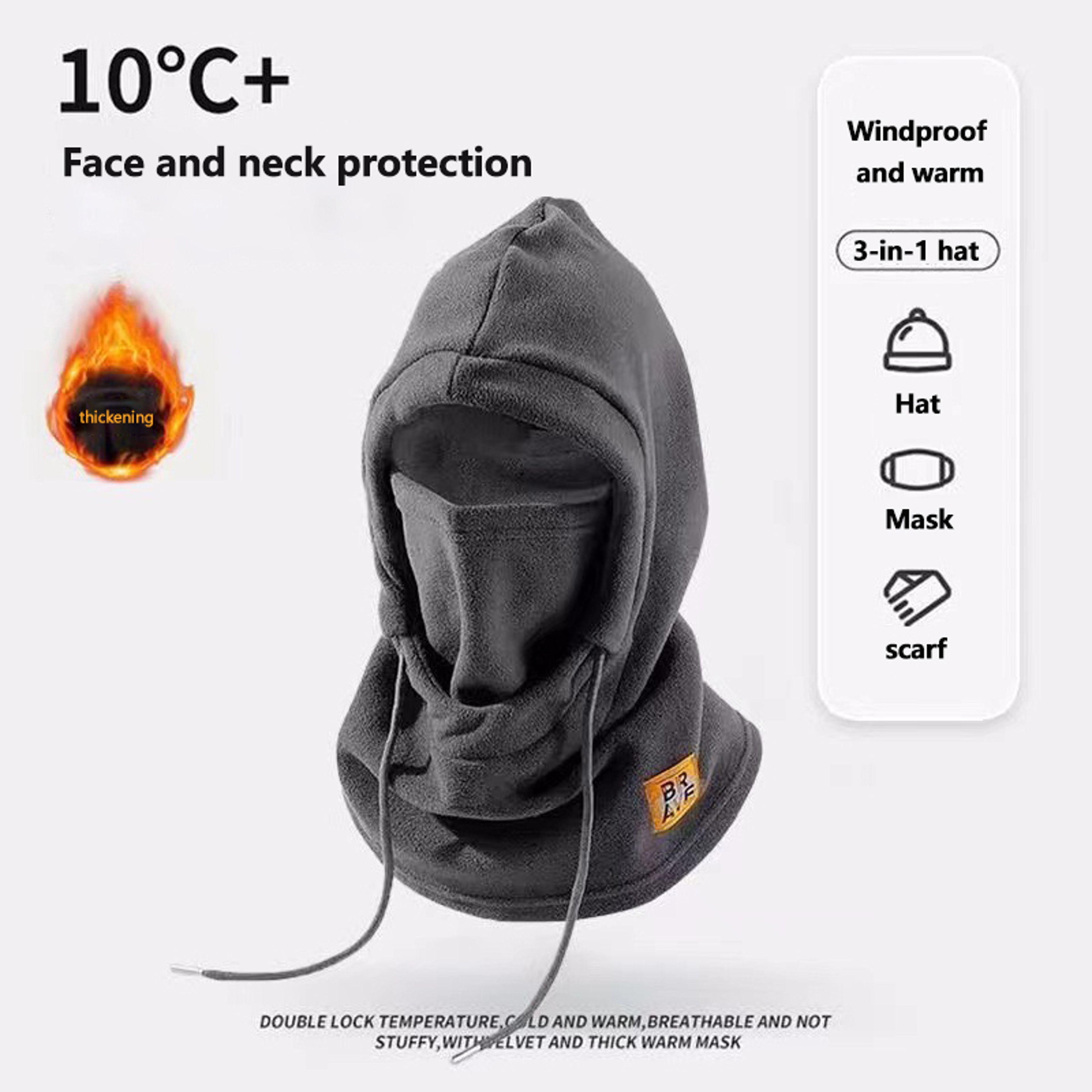 Thermal Winter Warm Hooded Hat Windproof Neck Cover Mask with Polar Fleece for Ski and Cycling Sports – view 2