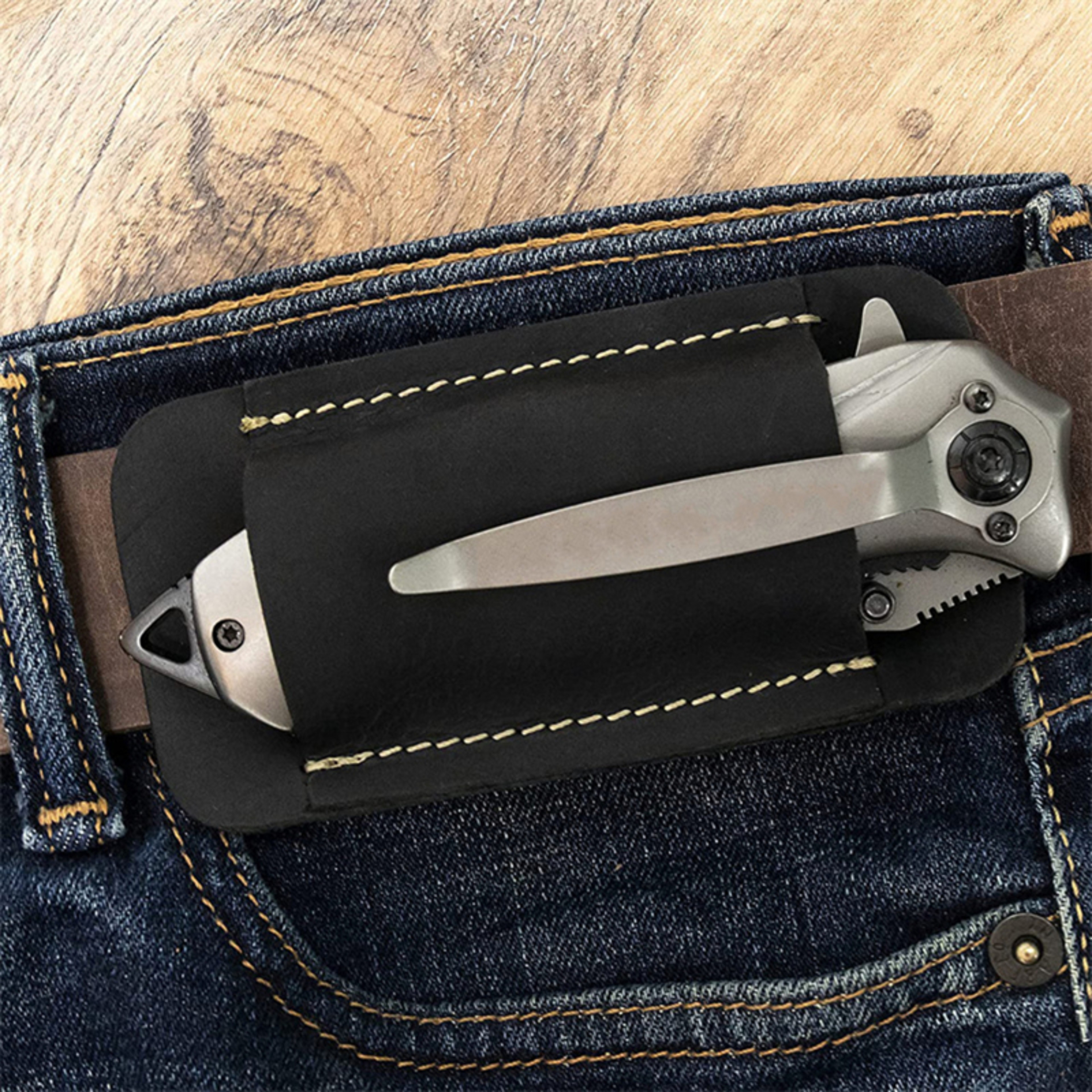 Flashlight Leather Holster, Leather Sheath For Folding Knives Carrier Mini Knives, Leather Knives Sheaths EDC – view 1