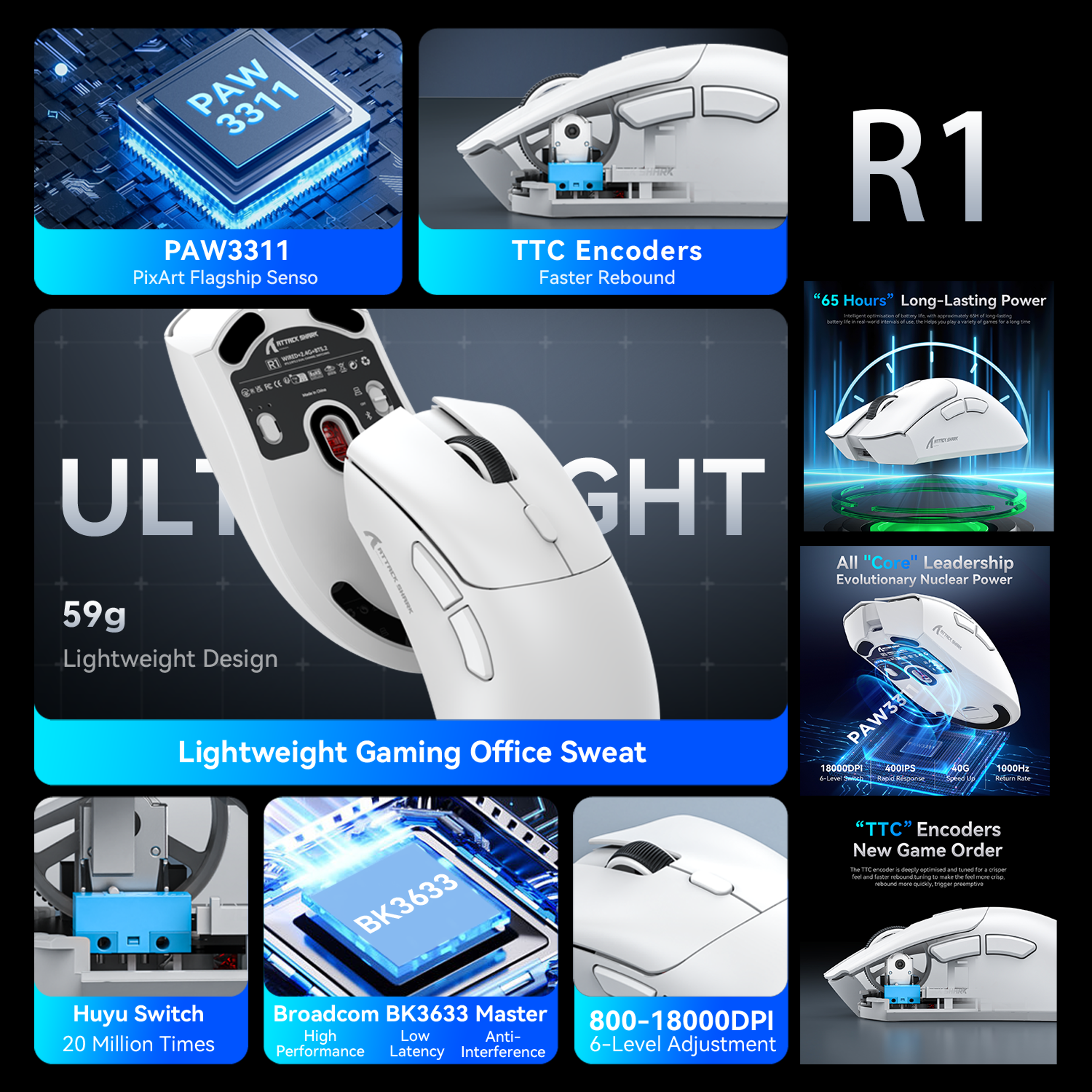 Lightweight Ergonomic Gaming Mouse, Attack Shark RGB Wireless, Bluetooth Tri Mode Connectivity for VALORANT and FPS – view 4