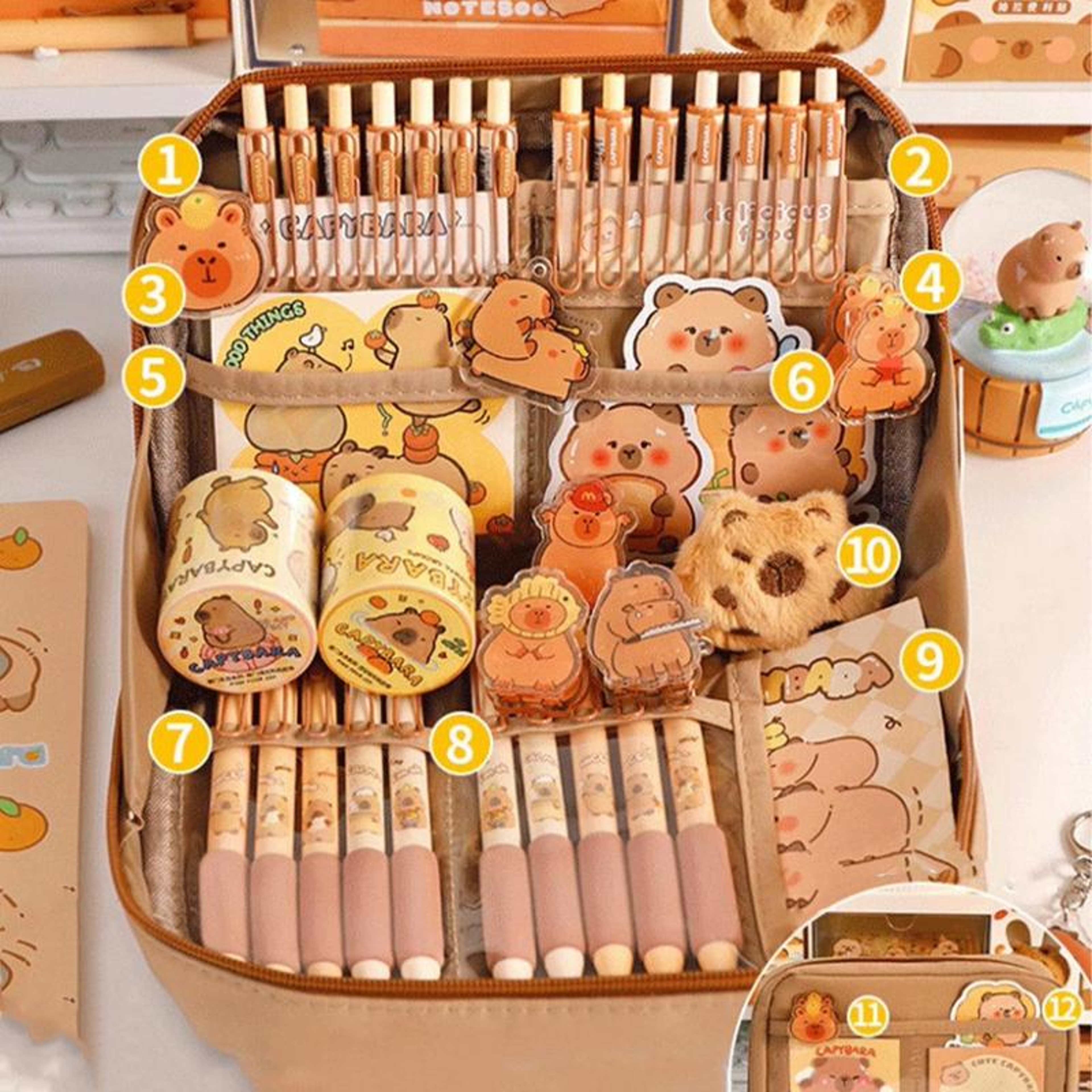 Cute Pencil Case With Pens Clips Rulers Sticky Note, Capybara Stationery Set, Color Ballpoint Pen Pencil Organizer – view 3
