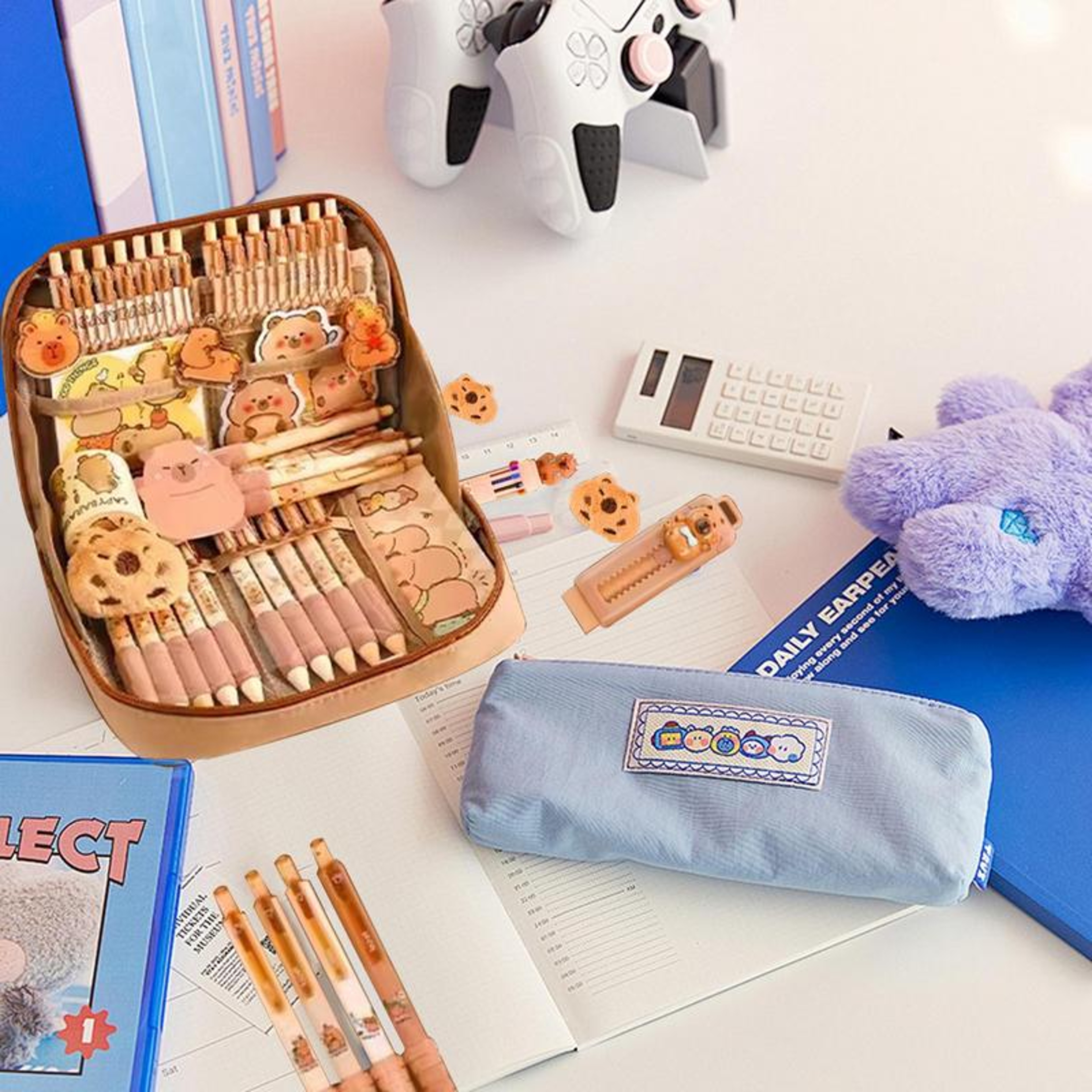 Cute Pencil Case With Pens Clips Rulers Sticky Note, Capybara Stationery Set, Color Ballpoint Pen Pencil Organizer – view 6
