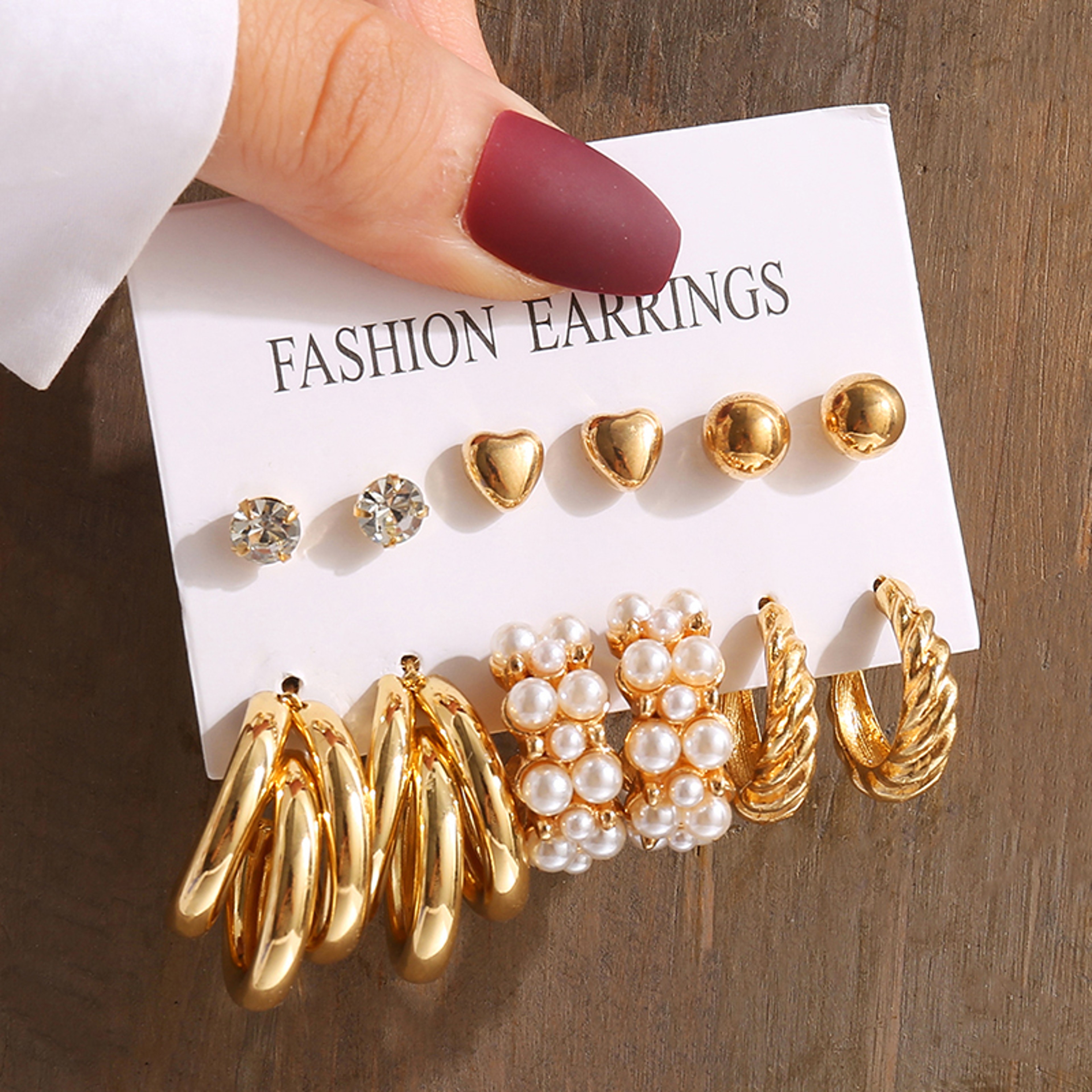 Vintage Geometry Pearl Earrings Set, Gold Twine Square Dangle Earrings, Trendy Jewelry for Women – view 17