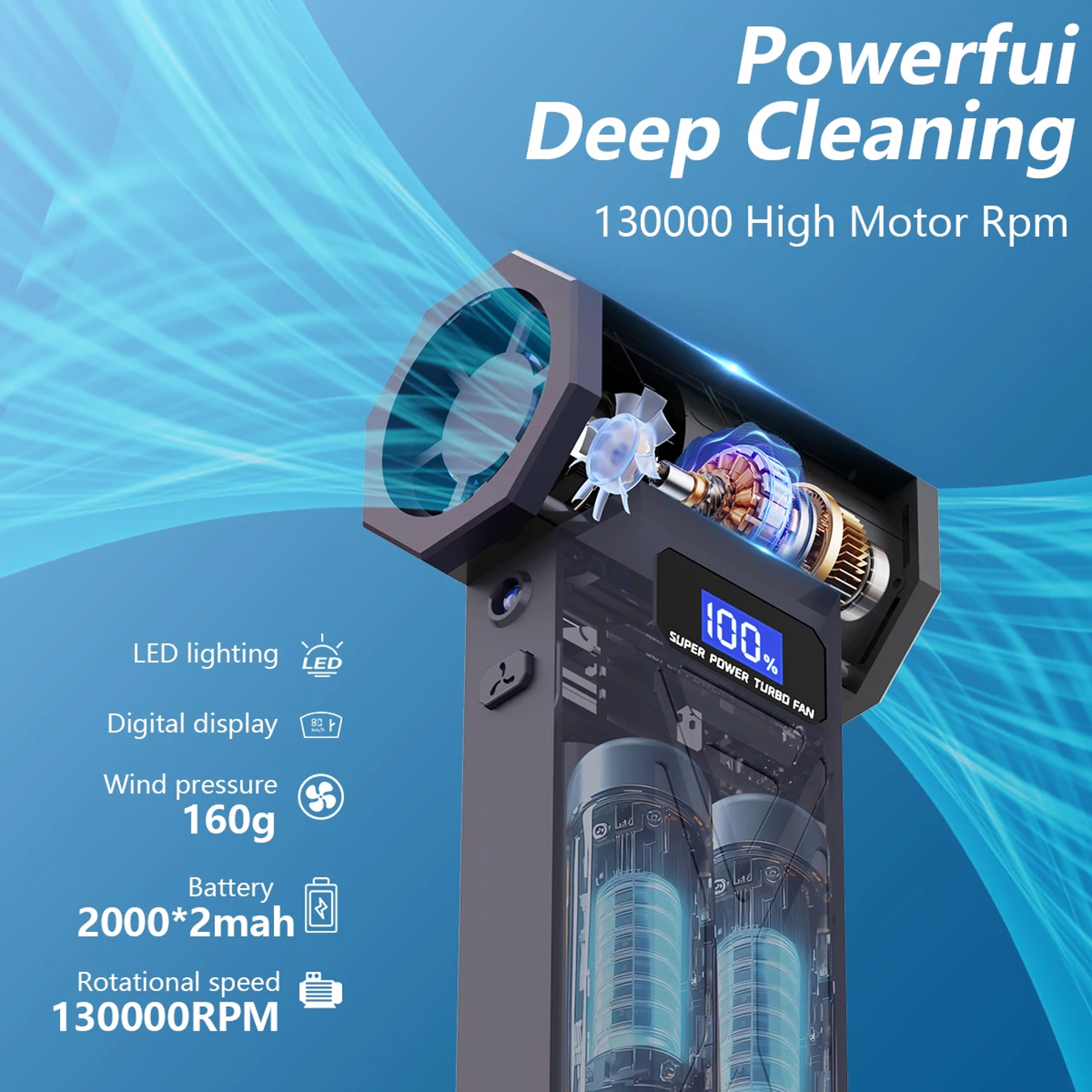 Cordless Air Duster Turbo Jet Blower Adjustable Air Blower With LED Light And Battery Display 5