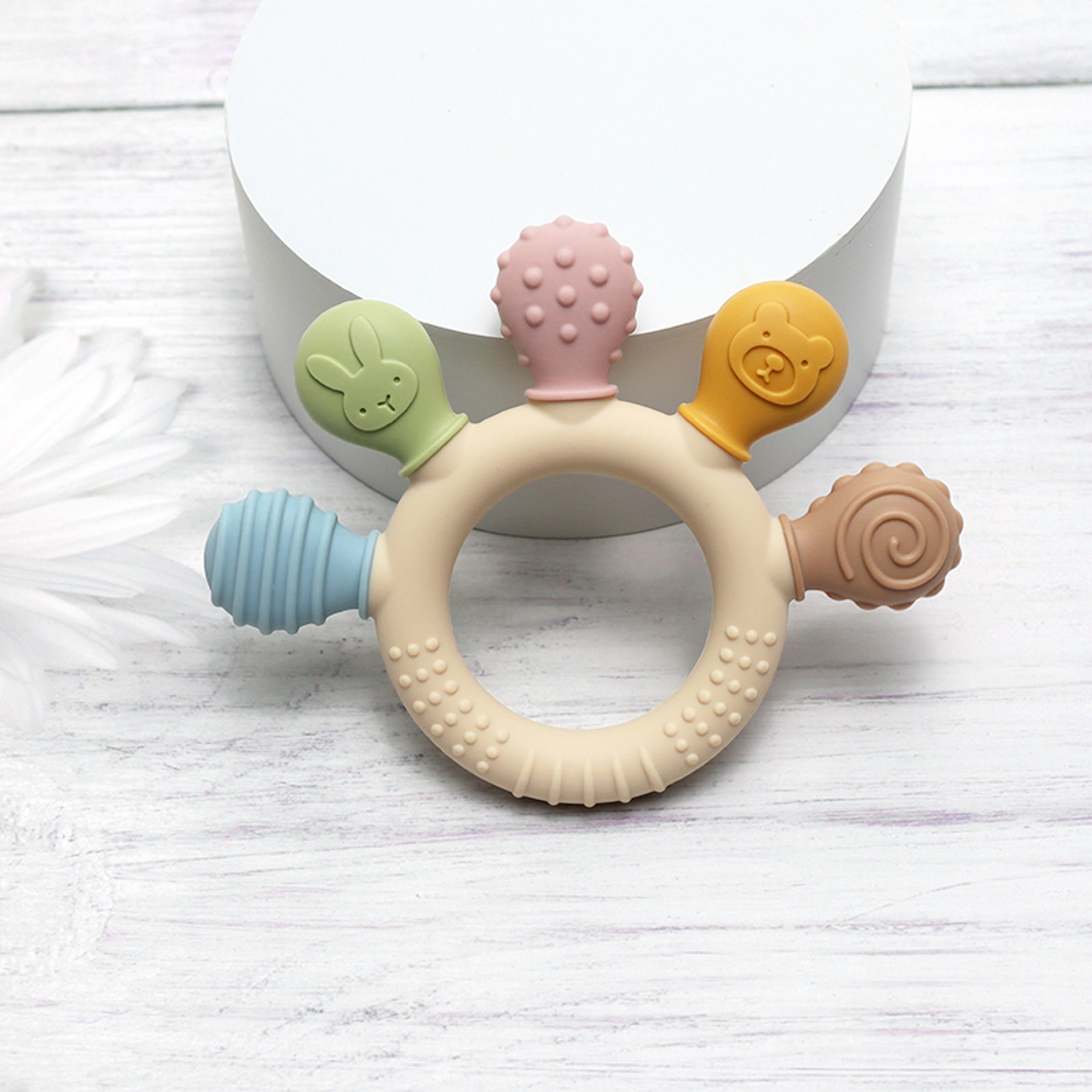 Silicone Baby Ring Teether, Multicolor Gum Relief, Anxiety Soother, Sensory Chew Beads for Babies – view 6
