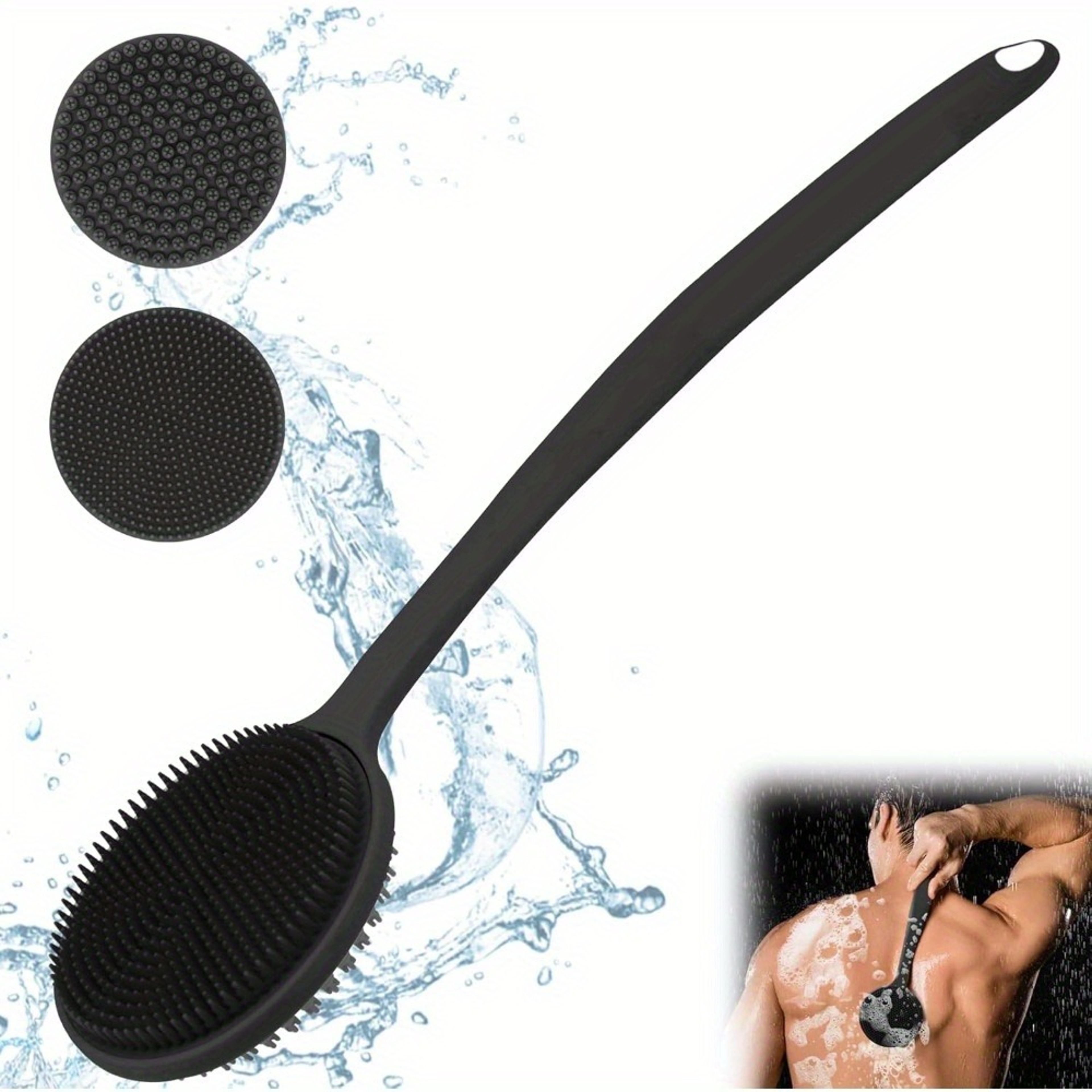 Shower Back Scrubber Brush With Silicone Deep Cleansing  Exfoliating Massage Long Handle 0
