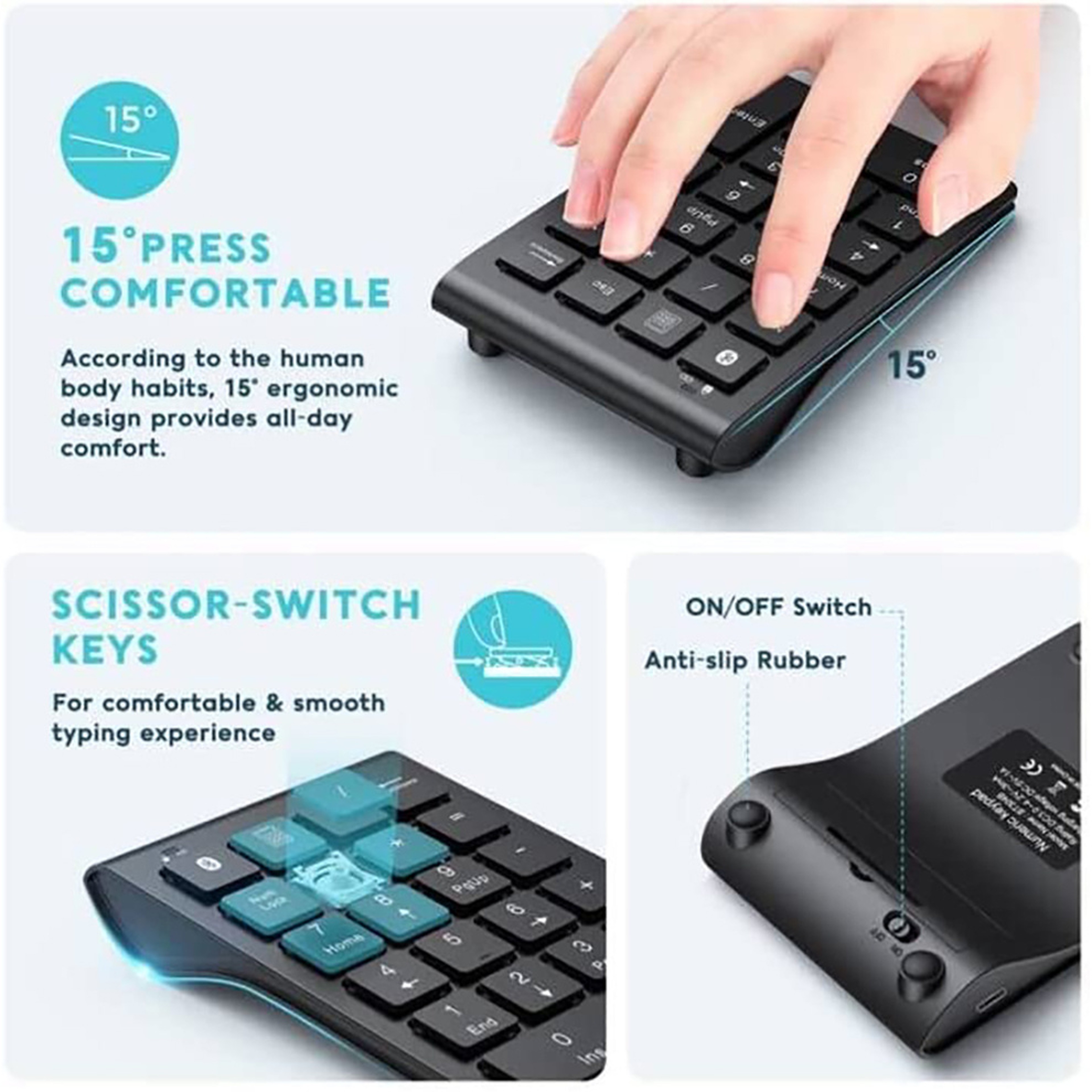 Wireless Numeric Keypad Bluetooth, Jomaa Rechargeable Slim Numpad for Effortless Data Entry – view 4