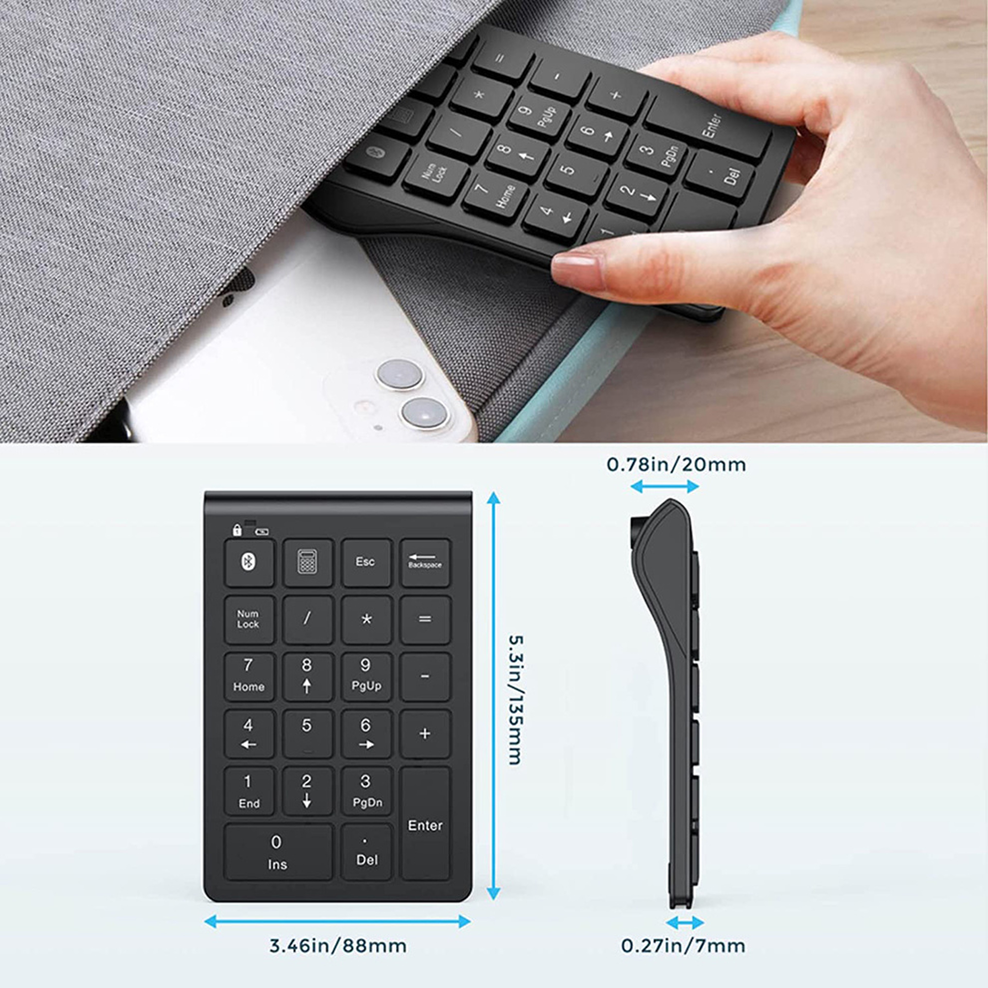 Wireless Numeric Keypad Bluetooth, Jomaa Rechargeable Slim Numpad for Effortless Data Entry – view 6