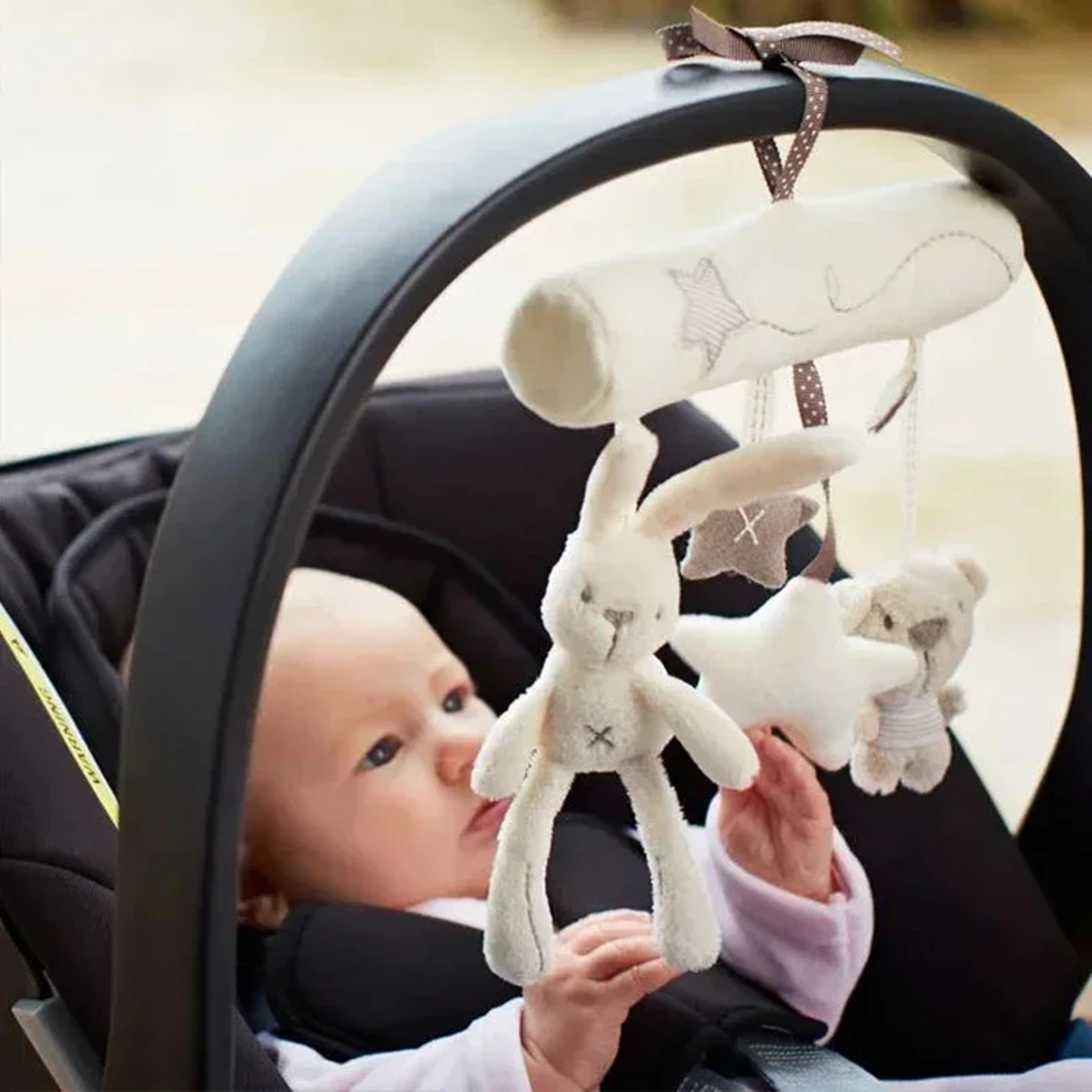 Hanging Rabbit Plush Toy, Soft Animal Rattles for Baby Crib, Travel Stroller Bell Plush Doll for Newborn, Car Safety – view 1