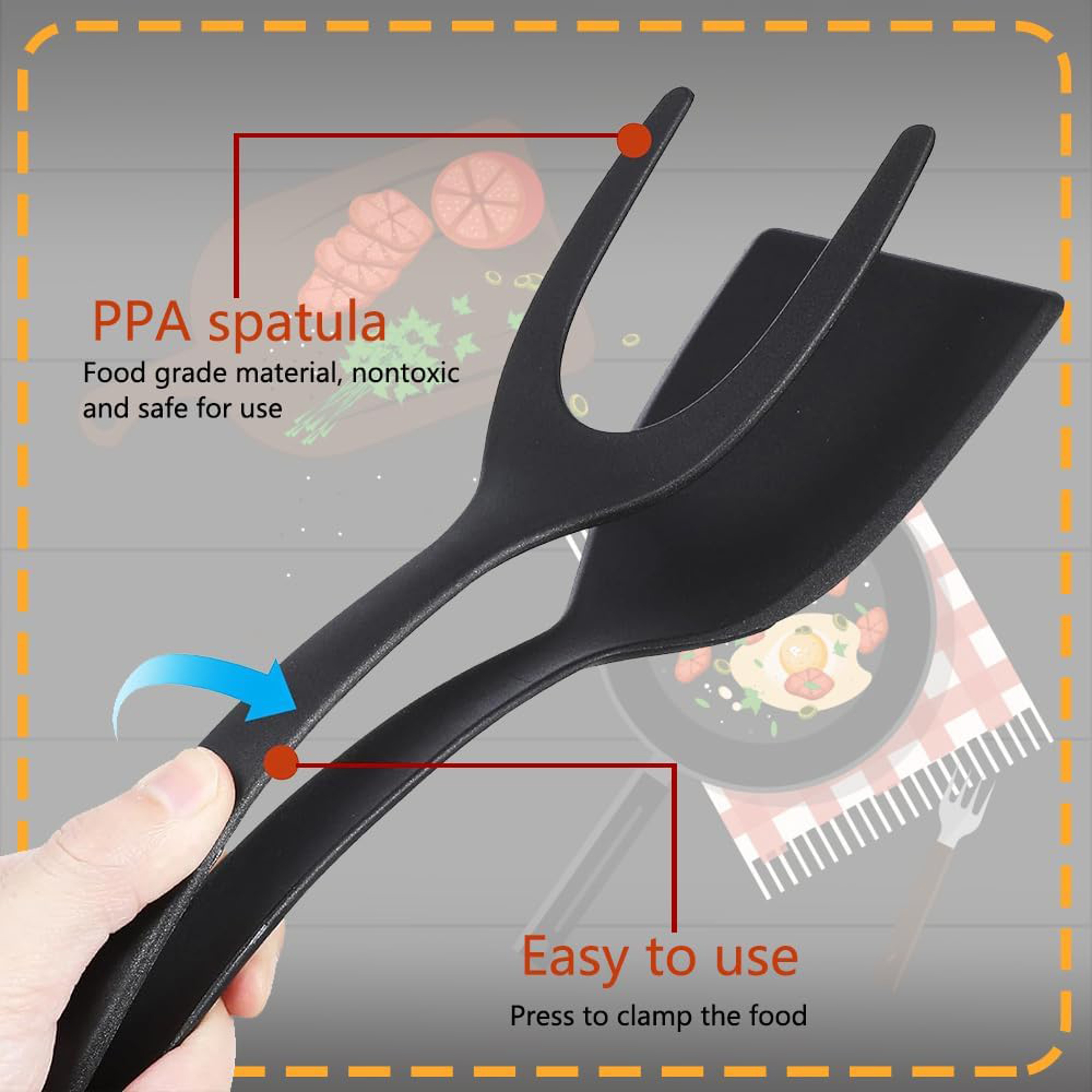 Tongs Egg Flipper Spatula, New Grip Nylon Non Stick Pancake Fish Toast Tool – view 3