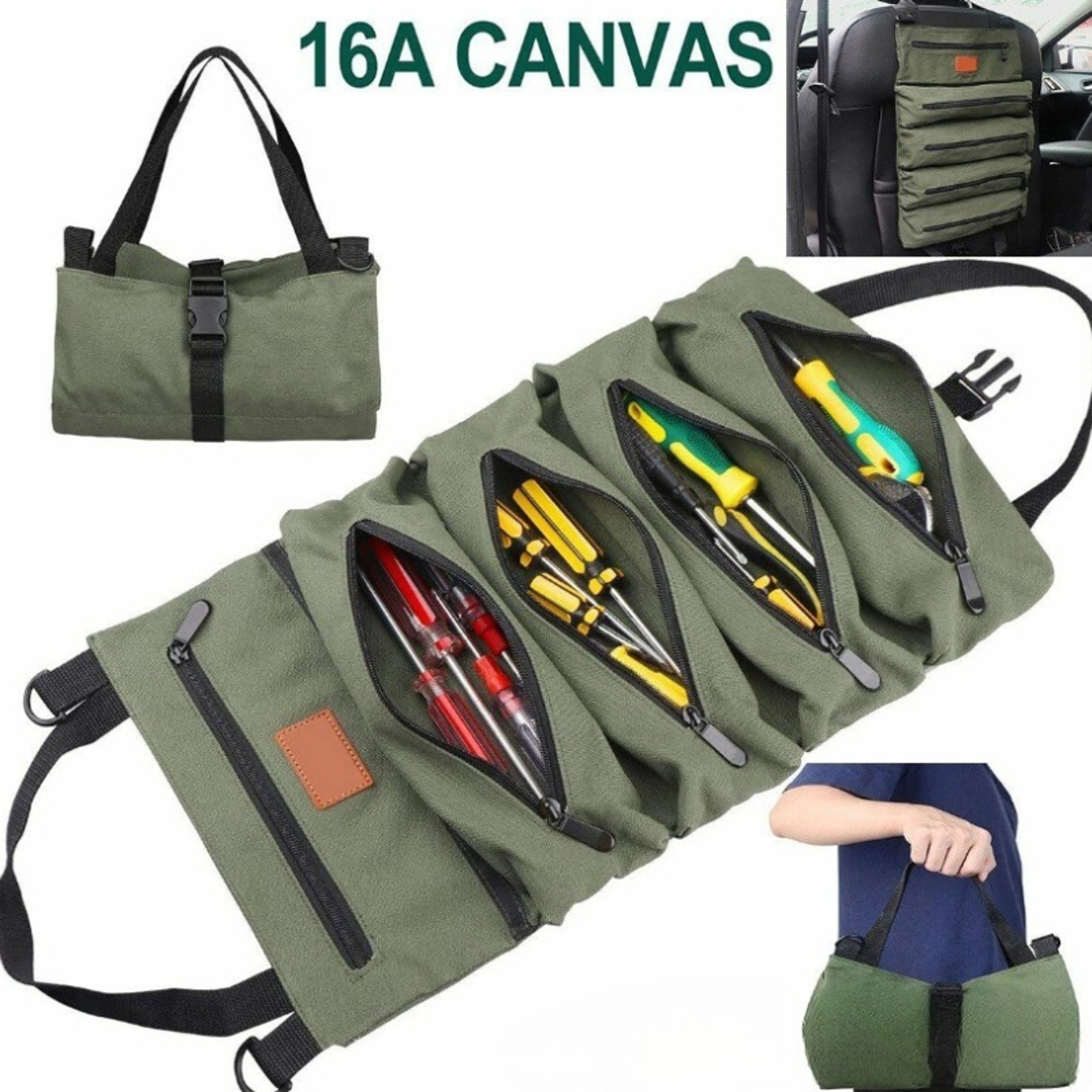 Oxford Fabric Multi-Tool Organizer, Heavy-Duty Roll-Up Tool Bag, All-in-One Garage Storage for Carpenters – view 2