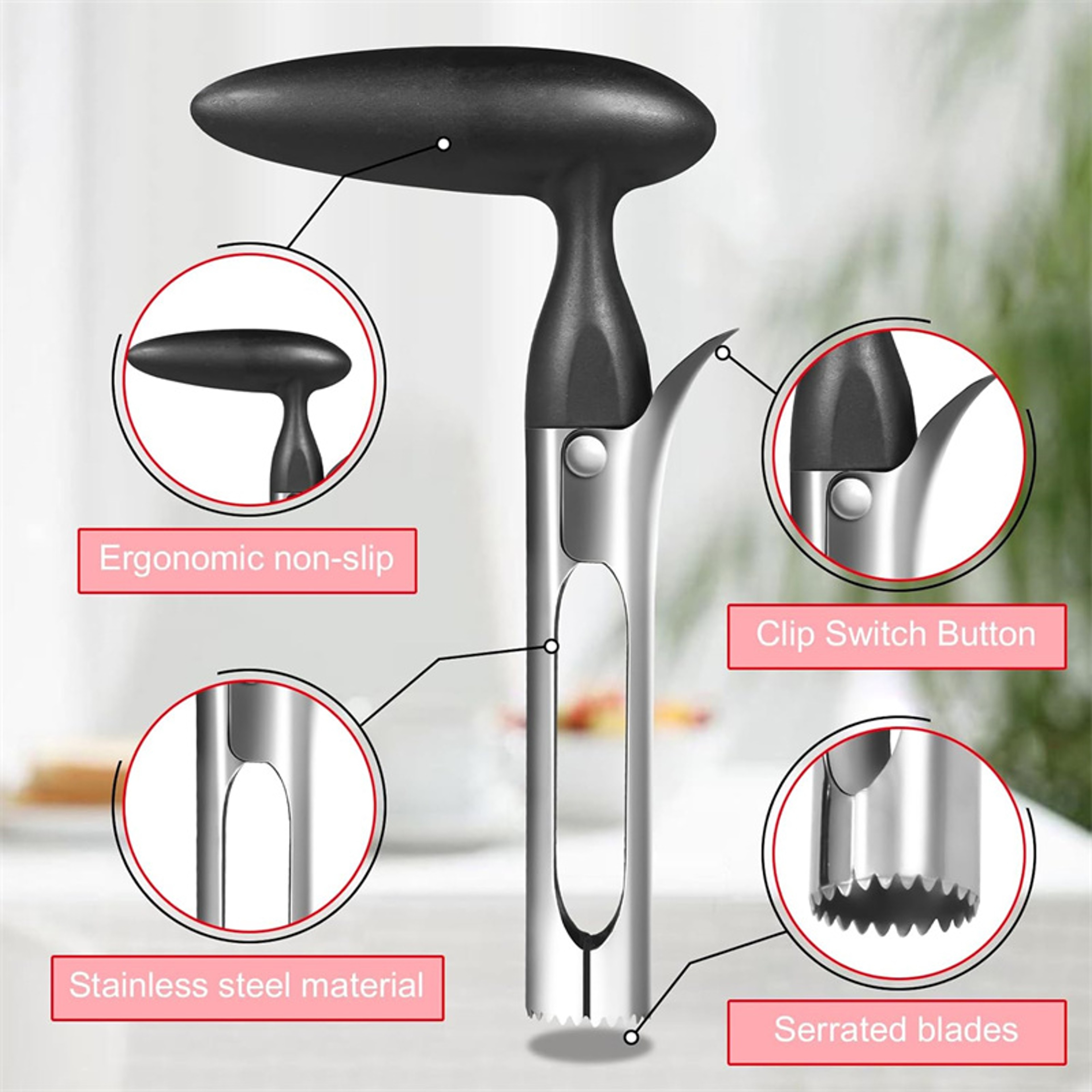 Stainless Steel Apple Corer, Multi Function Fruit Corer and Pitter Remover, Kitchen Vegetable Core Remover Tool – view 3