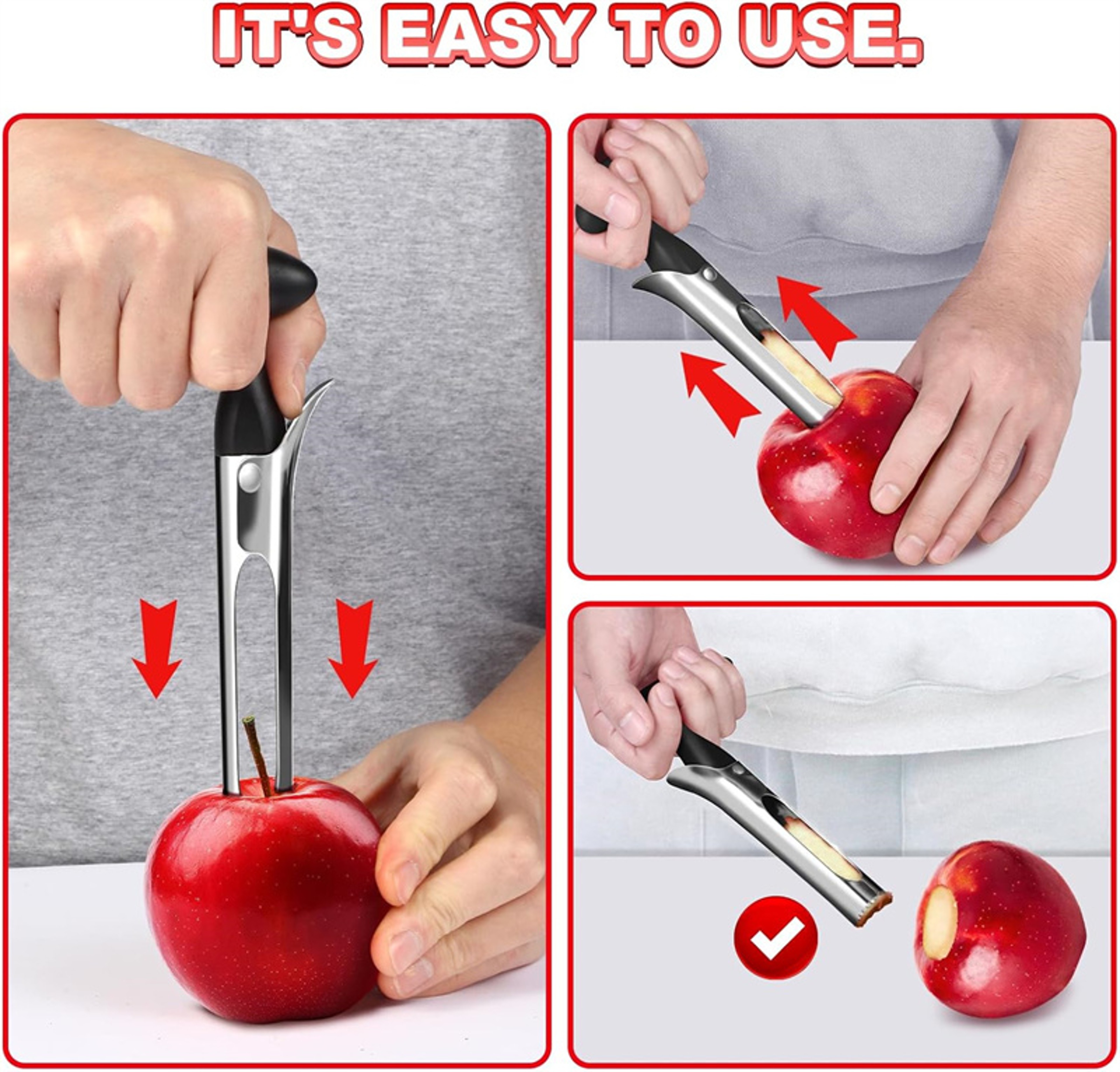 Stainless Steel Apple Corer, Multi Function Fruit Corer and Pitter Remover, Kitchen Vegetable Core Remover Tool – view 4