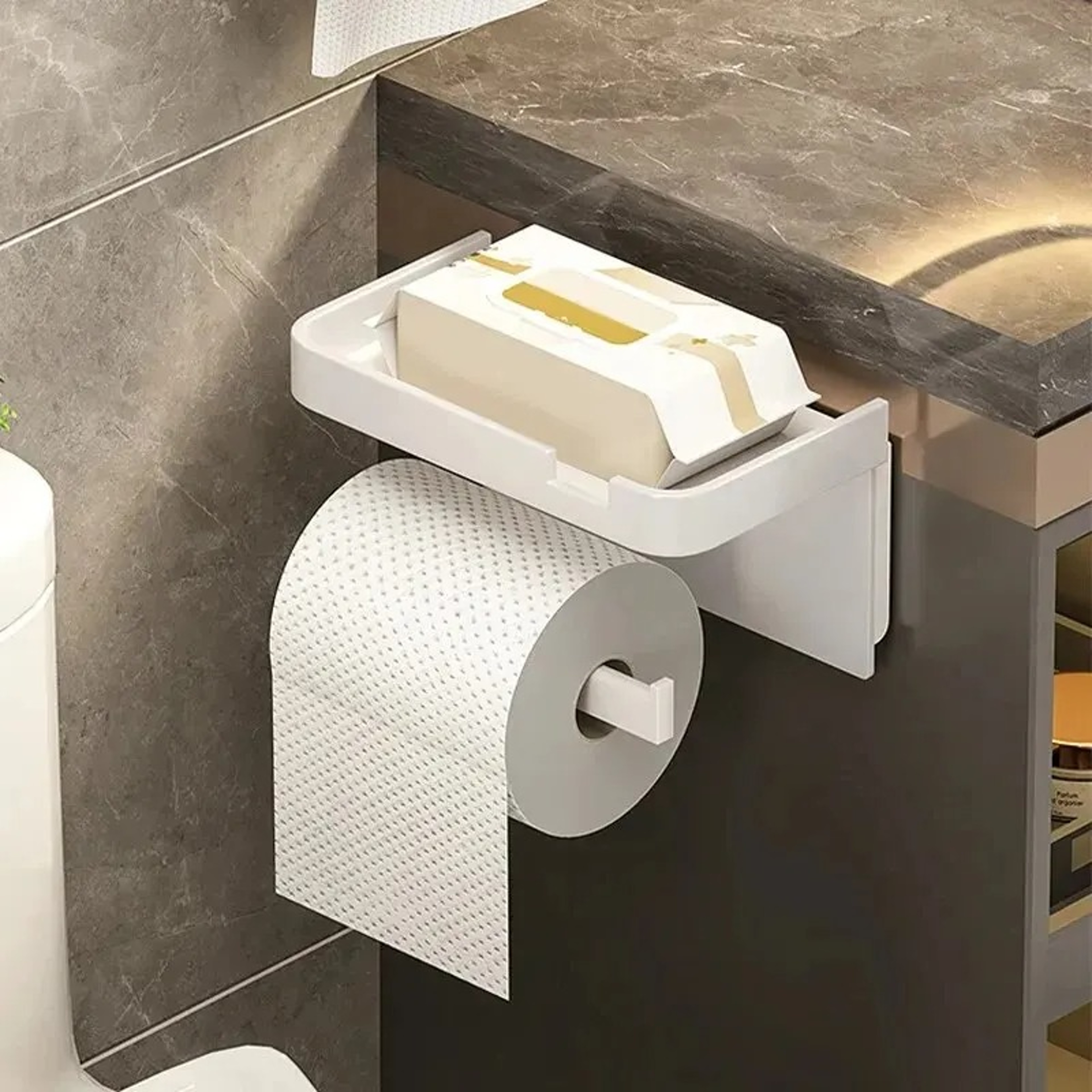 Plastic Toilet Paper Holder with Phone Storage, Kitchen Towel Placement, Seasoning Rack for Bathroom Wall – view 5