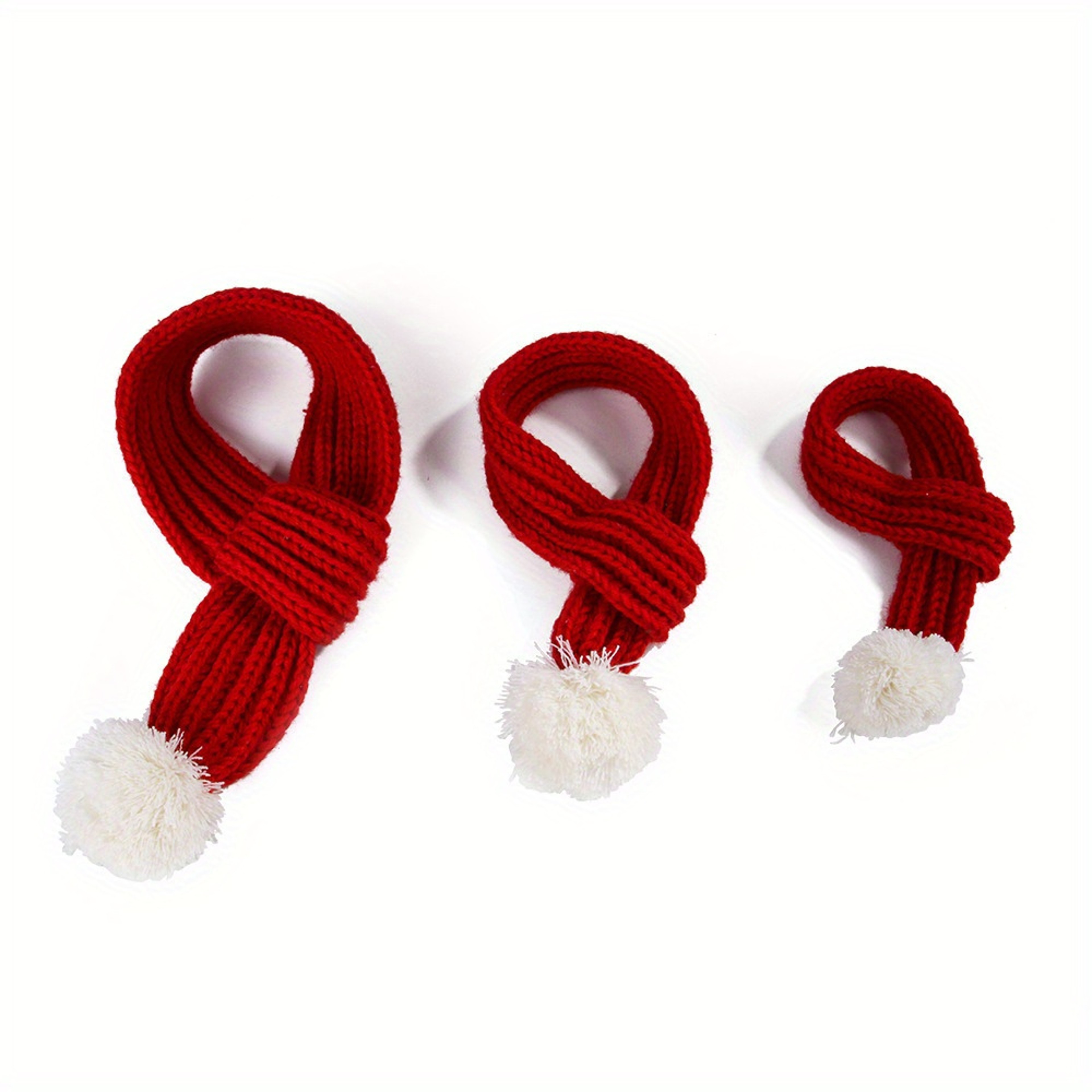 Red Knit Scarves With Pompom, Dog Knitted Scarf, Neck Warmer Bandana Christmas Festival Party Pet Puppy Cat Decor Access – view 1
