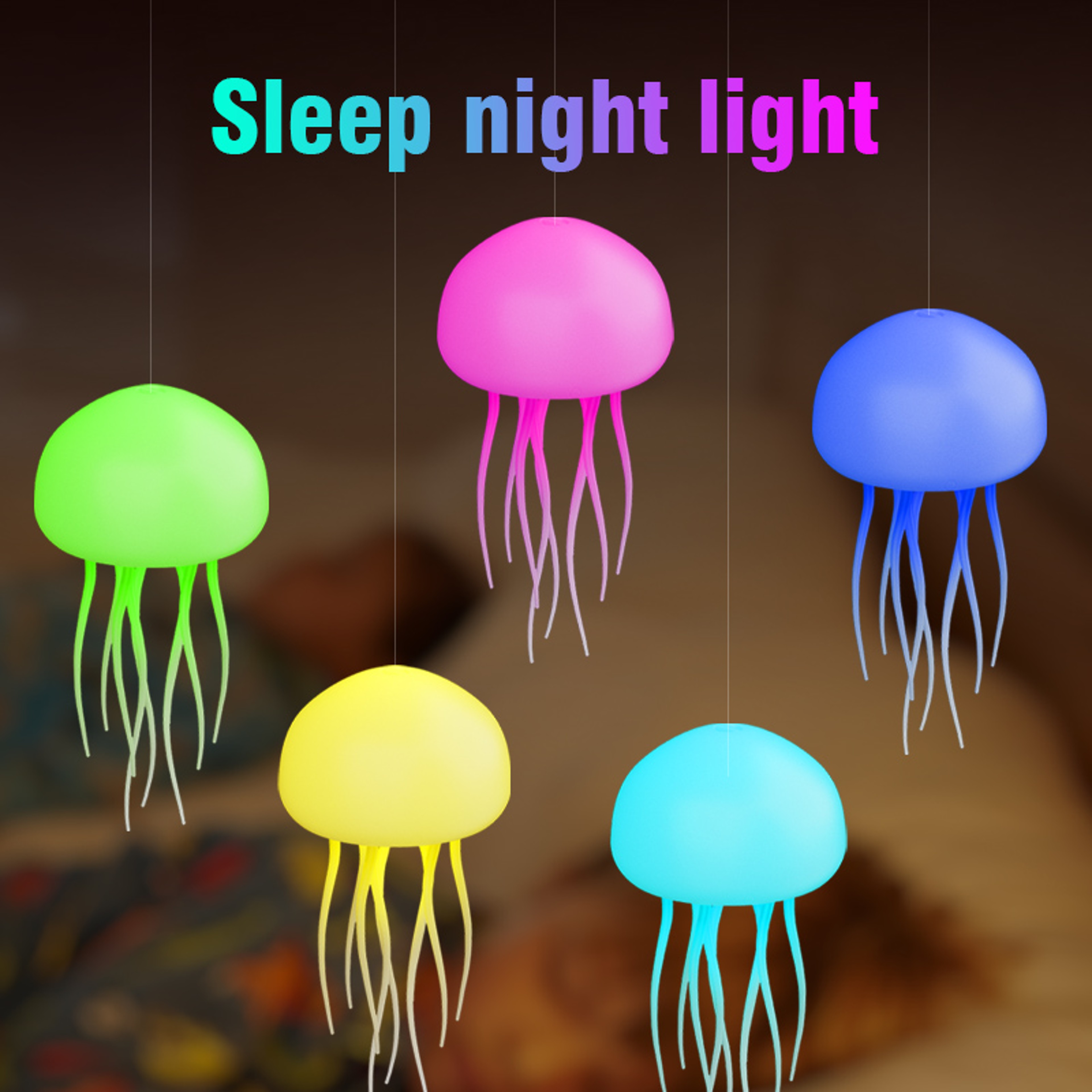 Cute Jellyfish Bedside Lamp RGB Gradient, Cartoon Jellyfish Night Light, Voice Control Type C Charging LED Night Lamp – view 1