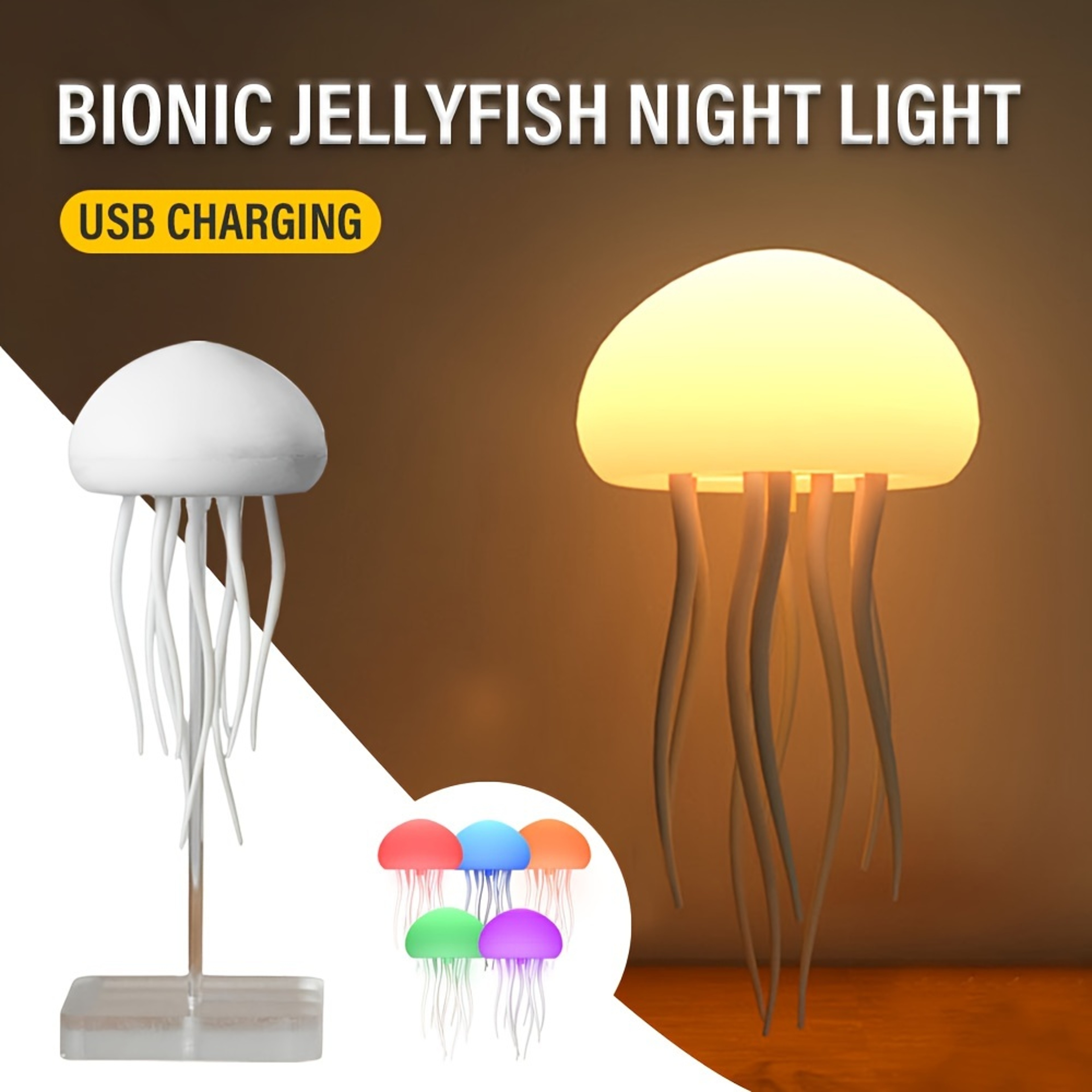 Cute Jellyfish Bedside Lamp RGB Gradient, Cartoon Jellyfish Night Light, Voice Control Type C Charging LED Night Lamp – view 5