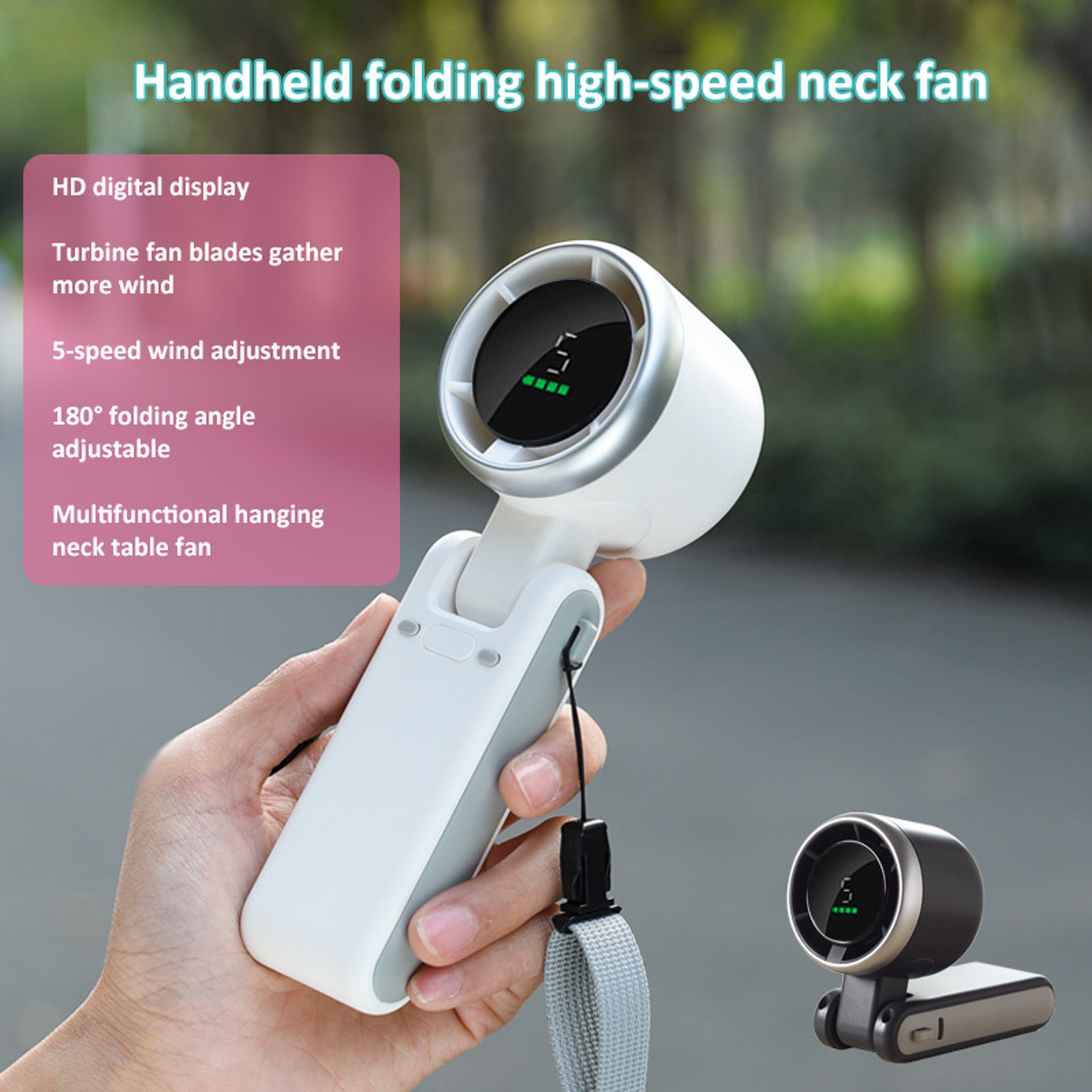 Summer New Hand held Fan, Folding High speed Turbo Fan, Desktop Portable LED Adjustment Student Fans, Hanging Neck – view 2