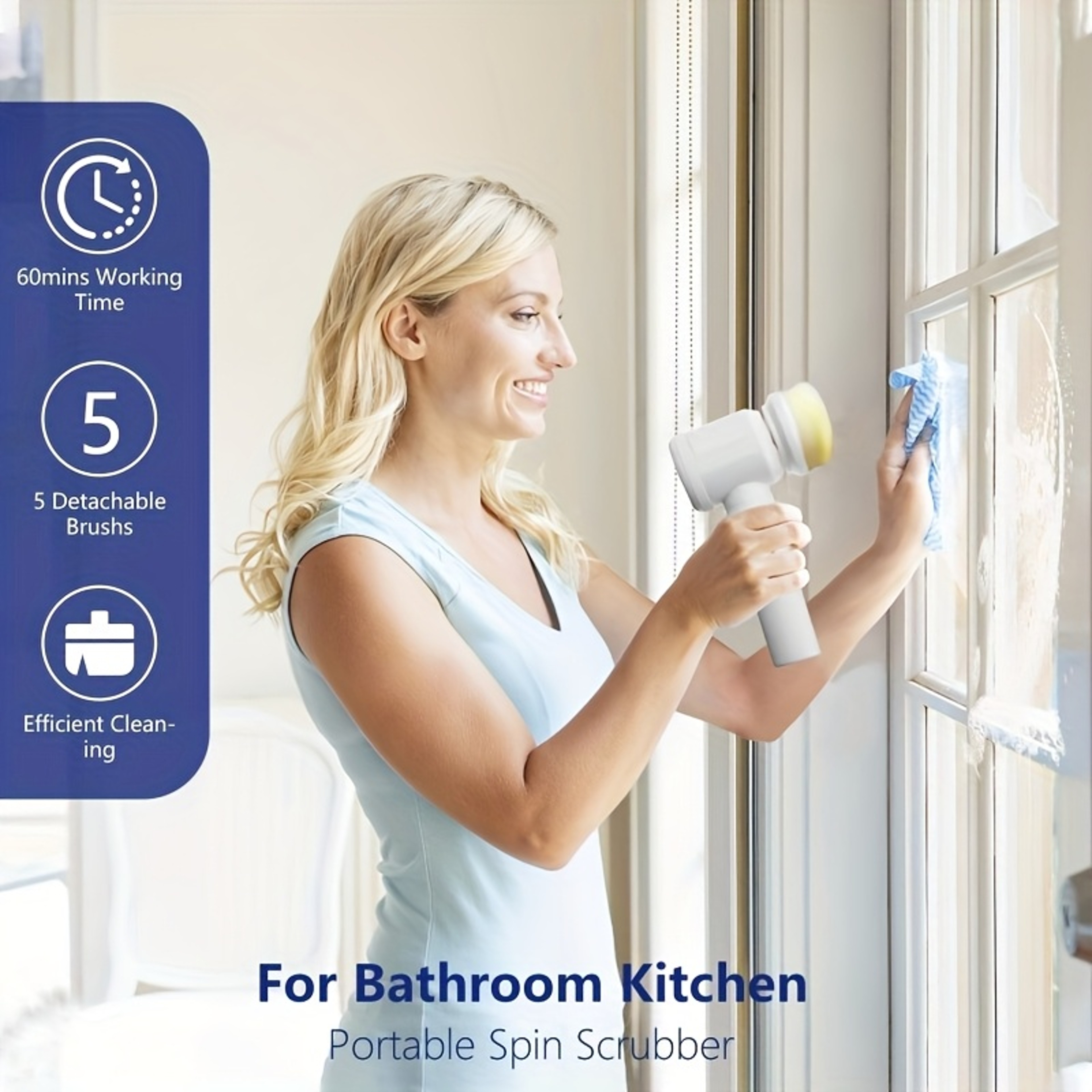 Electric Cleaning Brush Heads for Bathroom Kitchen Cleaning, Electric Spin Scrubber for Tub FloorTile Window Sink – view 3