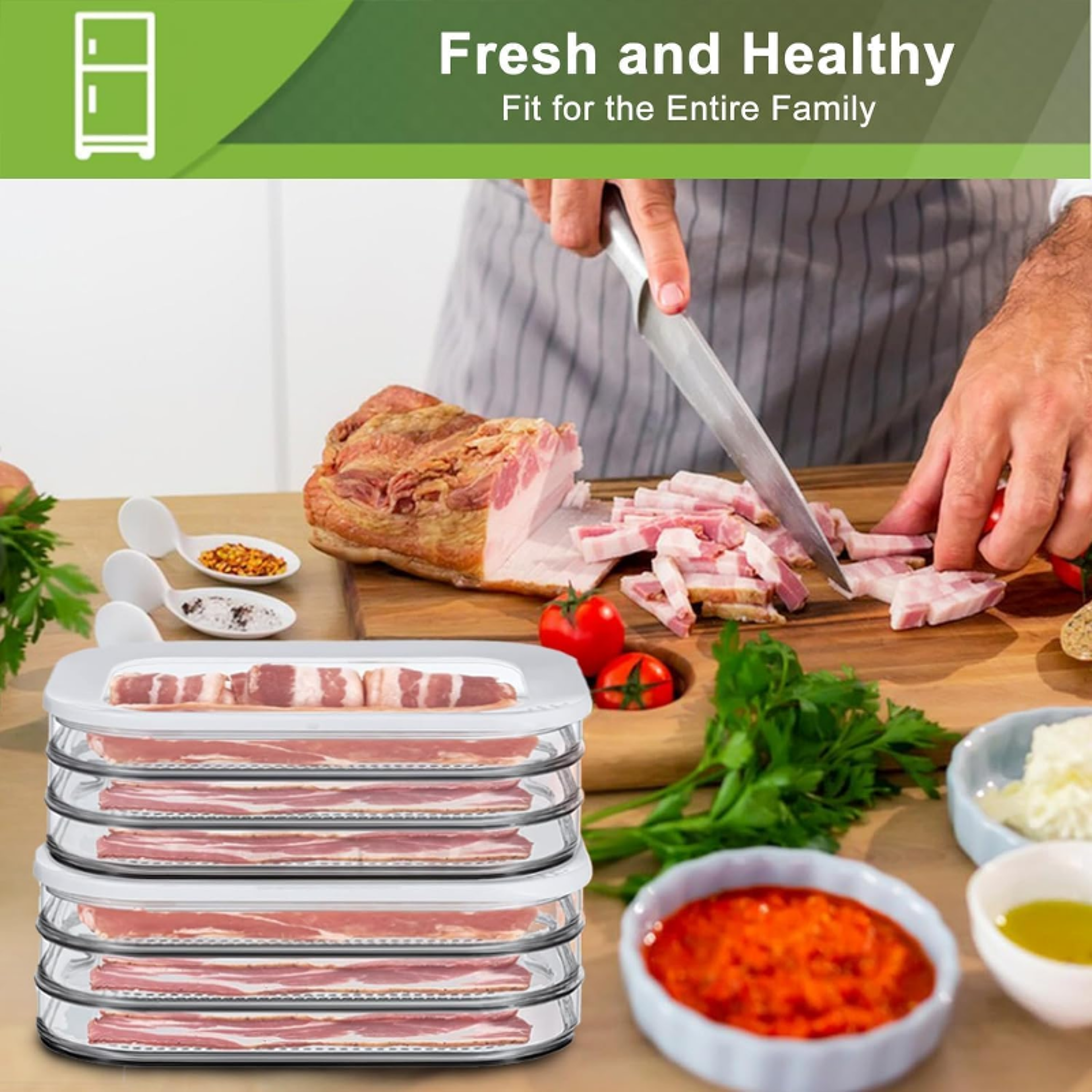 Frozen Plastic Kitchen Refrigerator, Fresh-Keeping Box With Lid Food Grade, Special Storage Box Deli Meat Containers – view 3