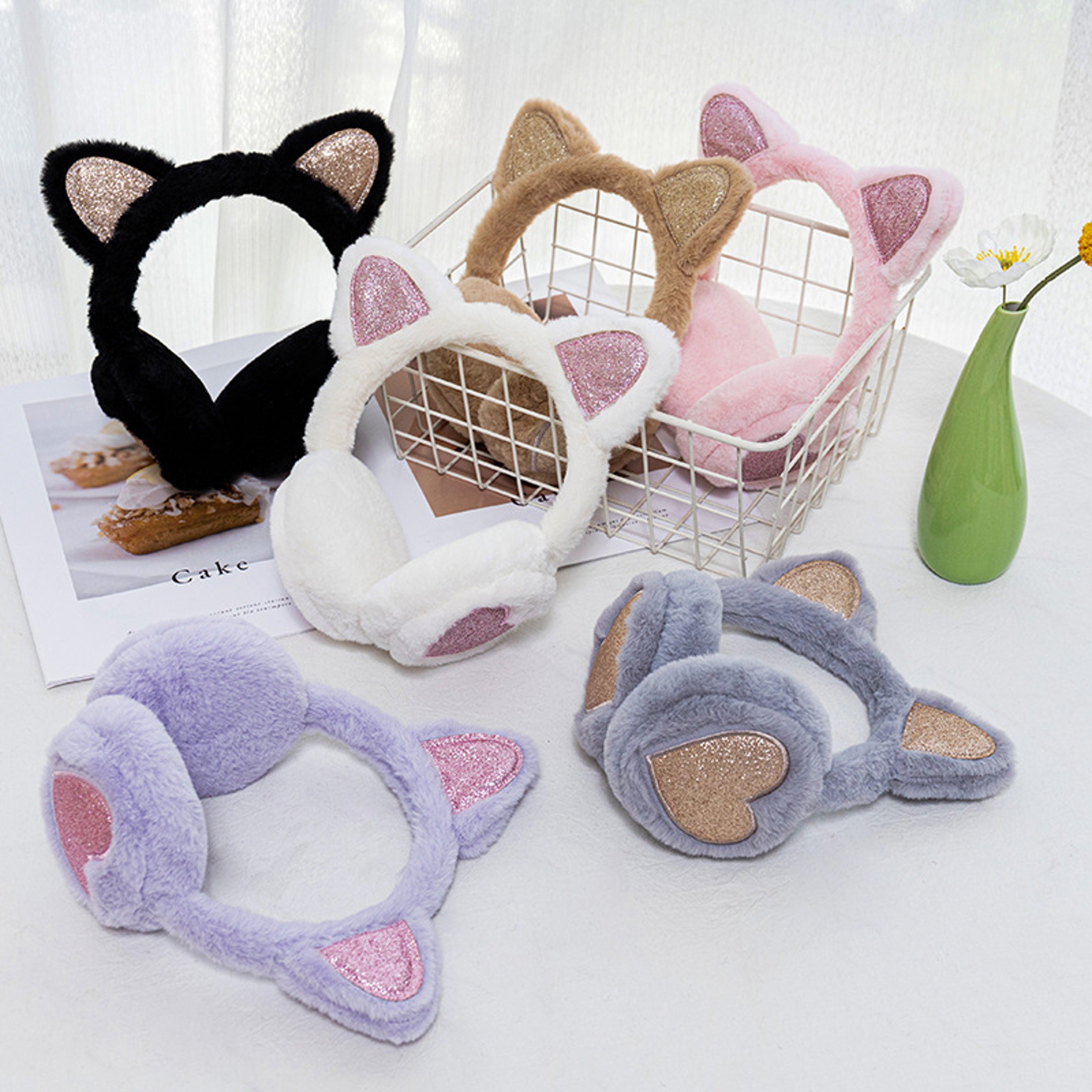 Fashion Solid Earflap Outdoor Cute Glitter Cat Ear Earmuff Soft Plush Warmer Winter Warm For Women  0