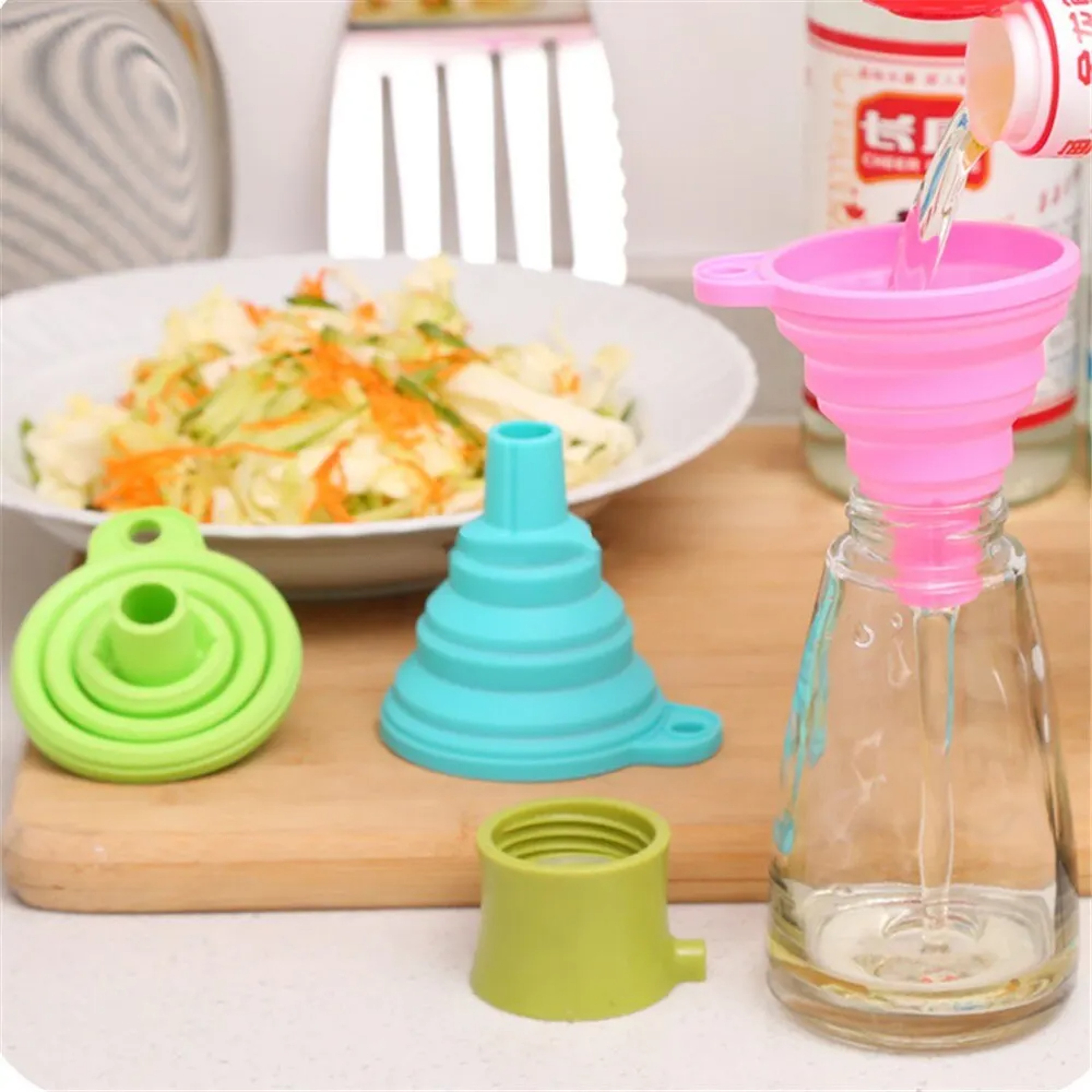 Foldable Silicone Funnel for Filling Water Bottles, Kitchen Funnel Set, Liquid Transfer Kitchen Accessories – view 6