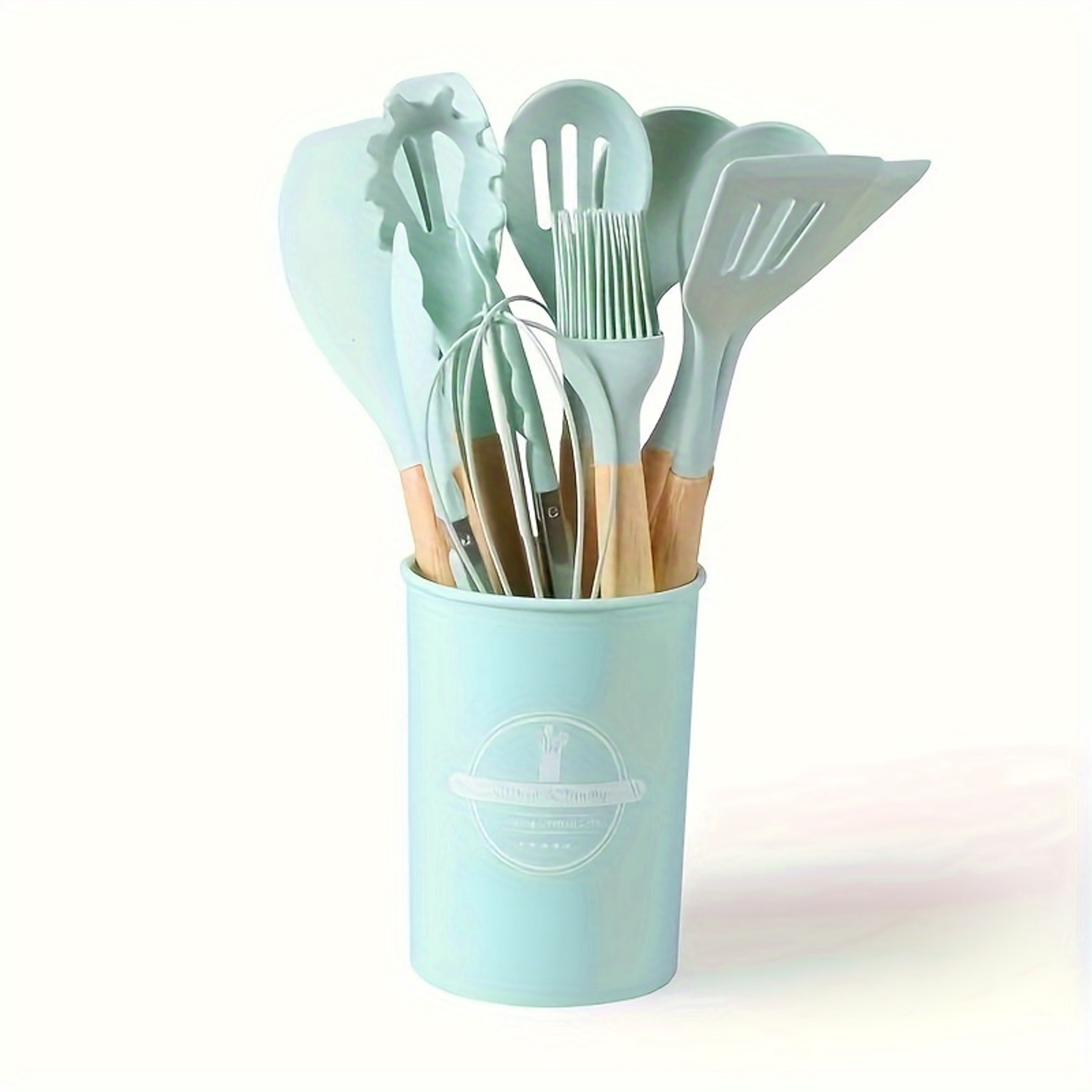 Non-Stick Silicone Kitchen Utensil Set with Wooden Handles, Ladle, Whisk, Spatula & Storage Rack for Cooking and Baking – view 7