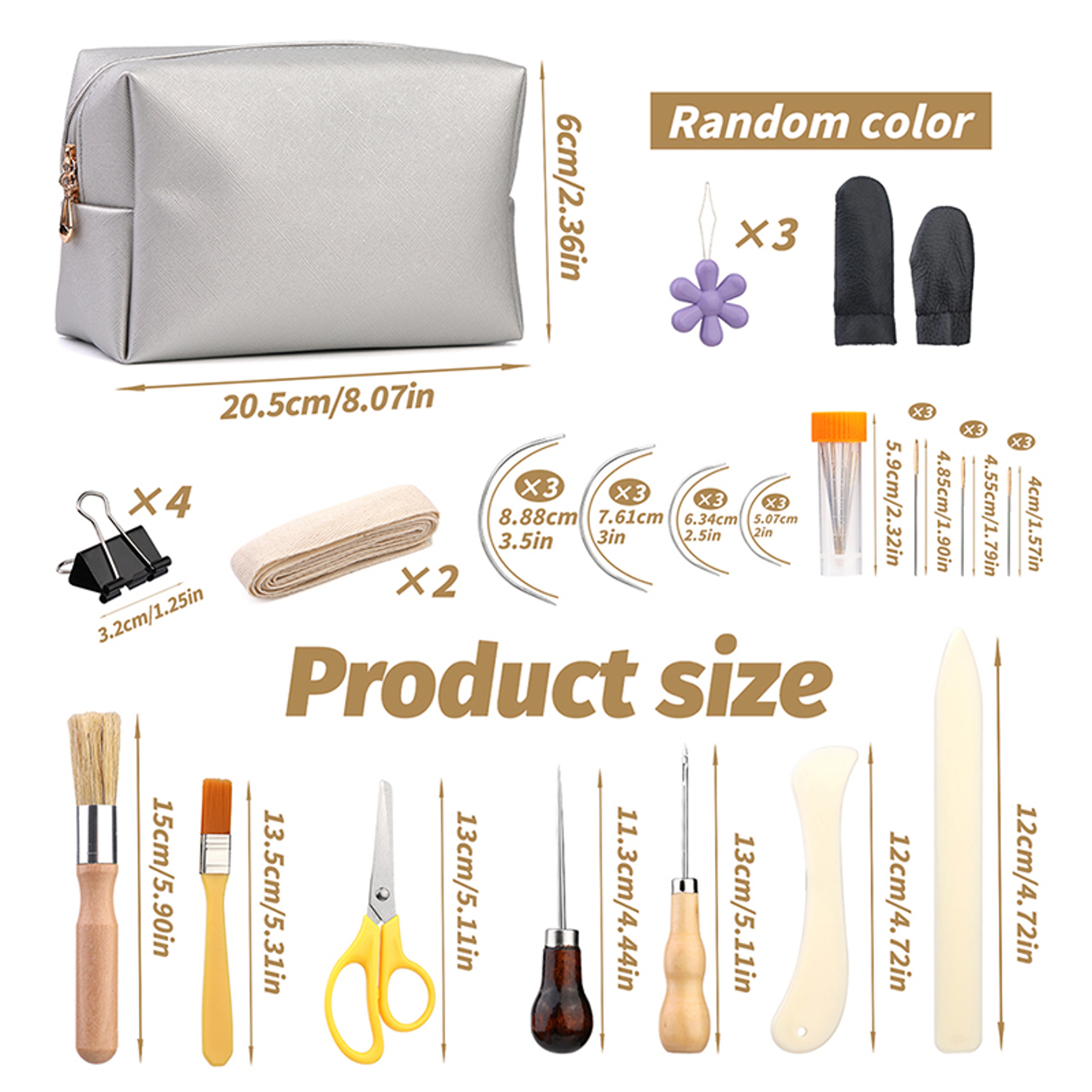 DIY Crafts Bookbinding Tools Kit with Paper Awl, Curved Needles, Wax Thread & Ruler – view 2