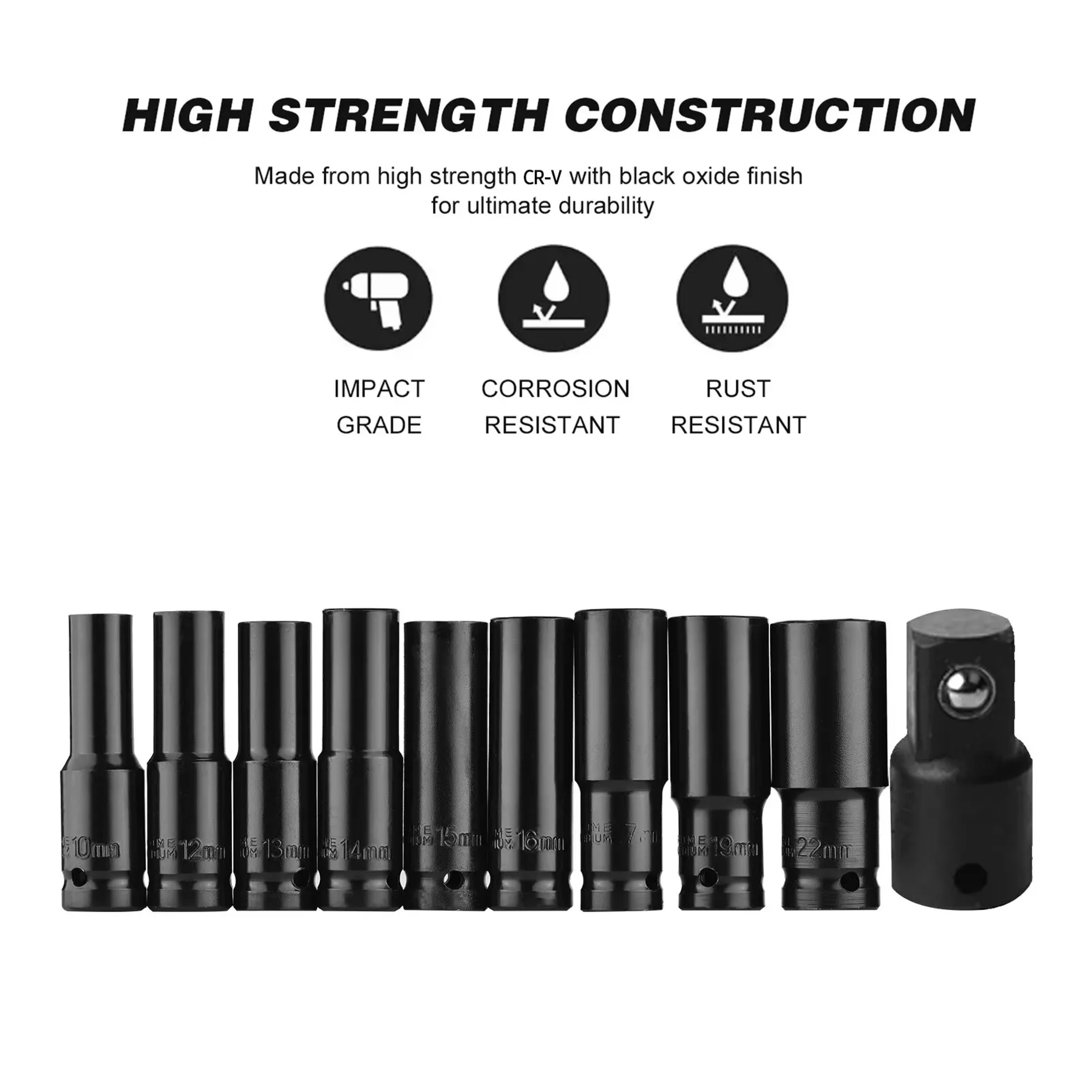 Universal Socket Drive, Deep Socket Set, Drive Metric Impact Socket Set for Pneumatic Tools – view 4