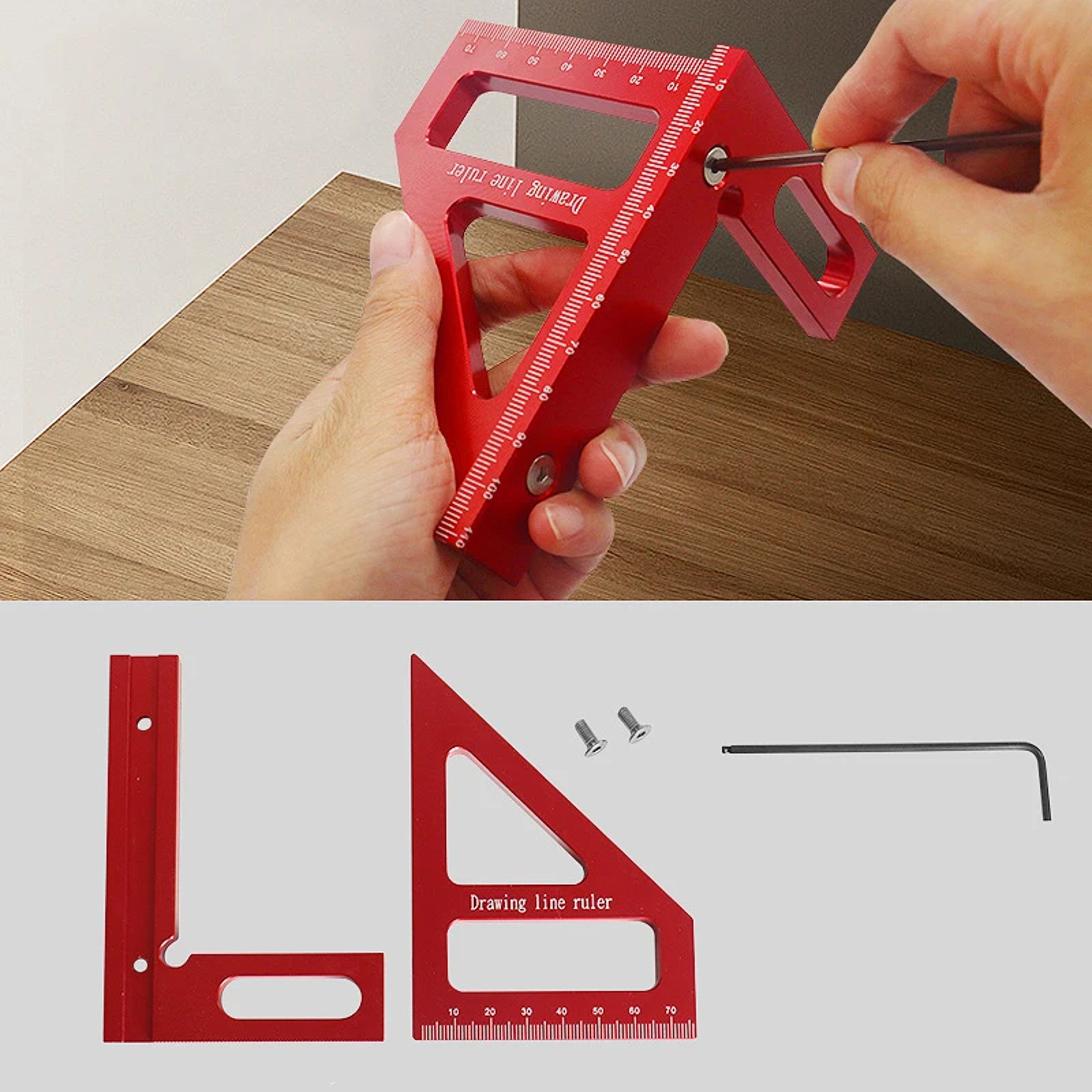 Aluminum Alloy Miter Triangle Ruler, Woodworking Square Protractor, High Precision Layout Measuring Tool for Engineers – view 4