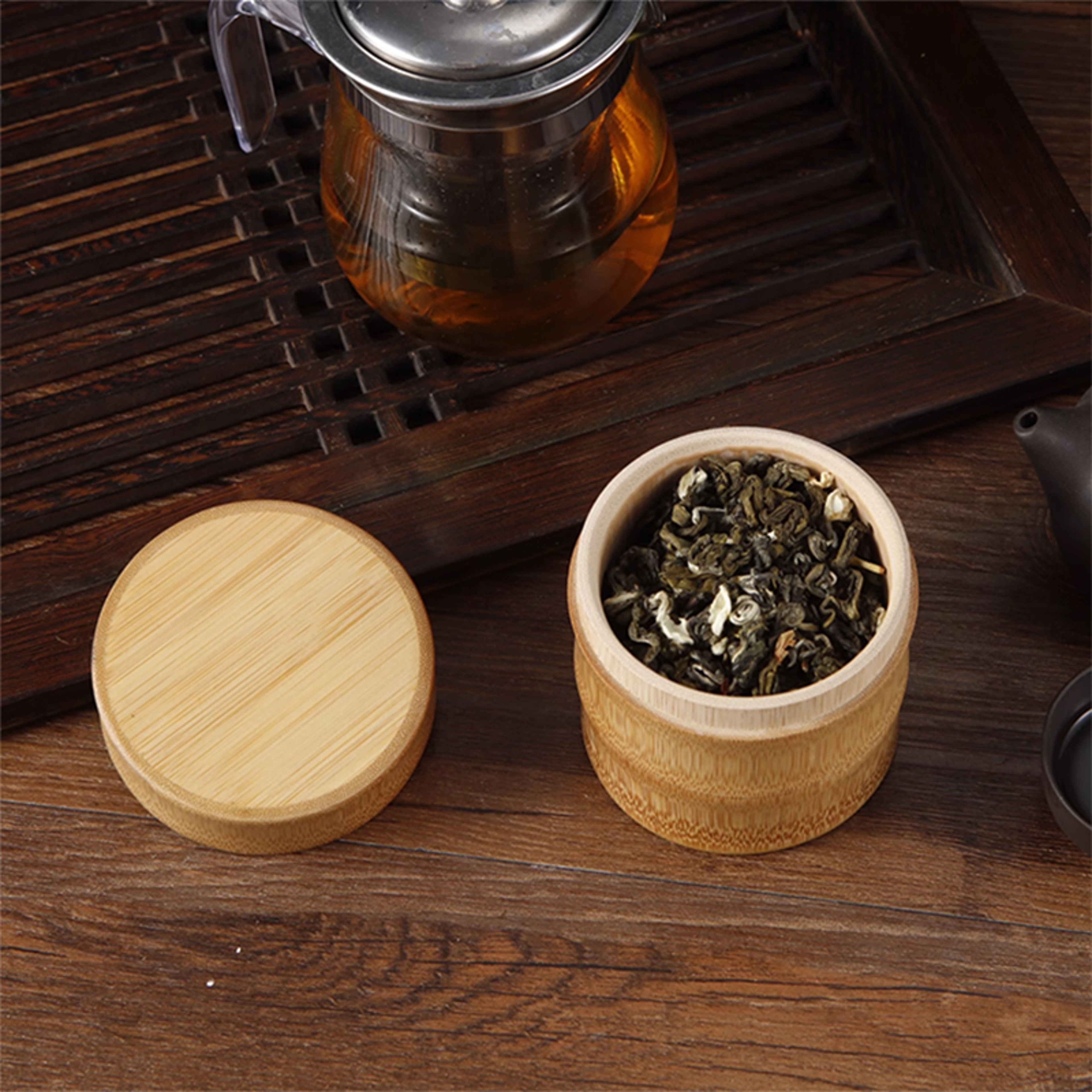 Ecofriendly Bamboo Tea Canister Food Storage Box Nut  Spice Storage Box Kitchen Containers Organize 2