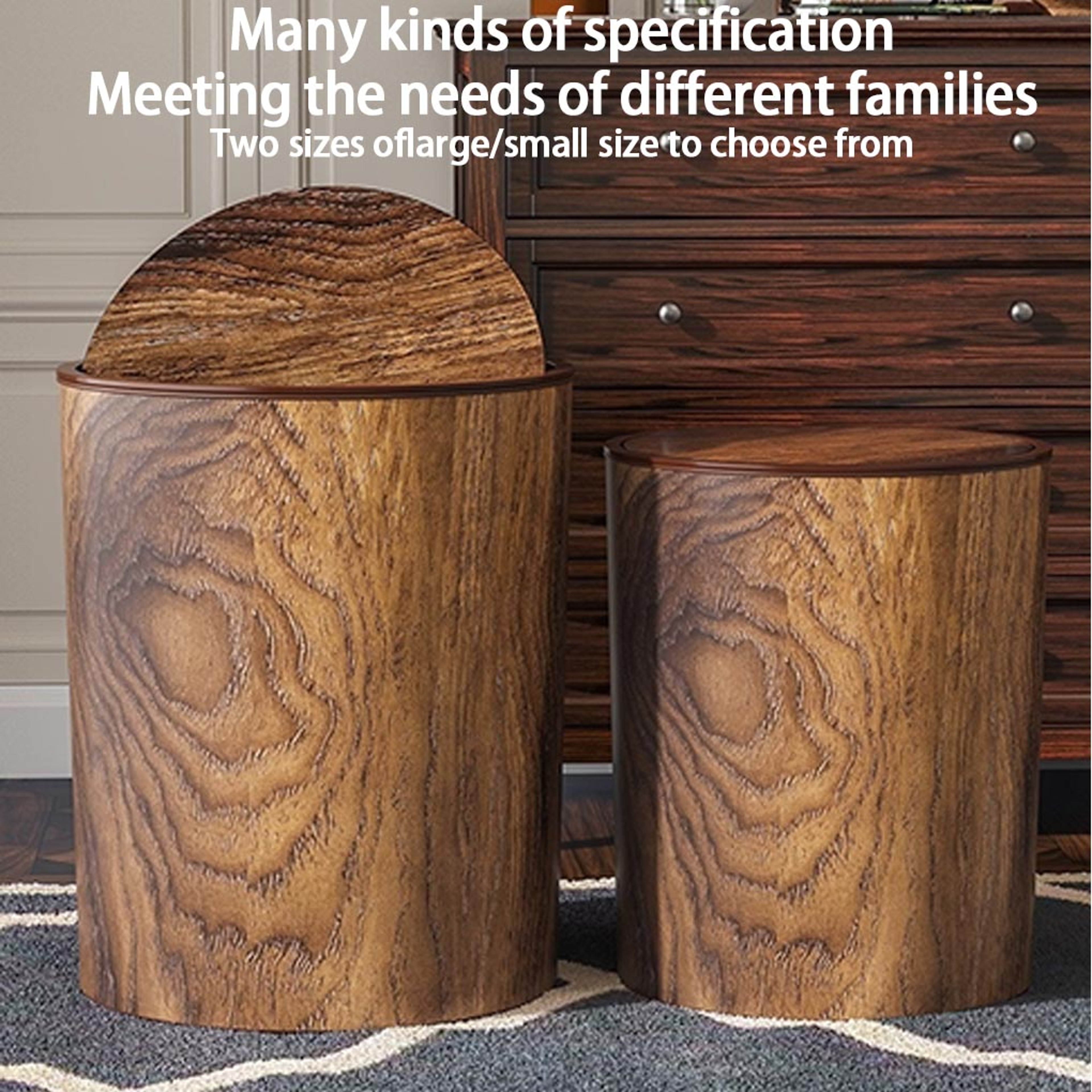 Office Wastebasket With Swing Lid Imitation Wood Kitchen Garbage Container Bin For Home  Bathroom 1