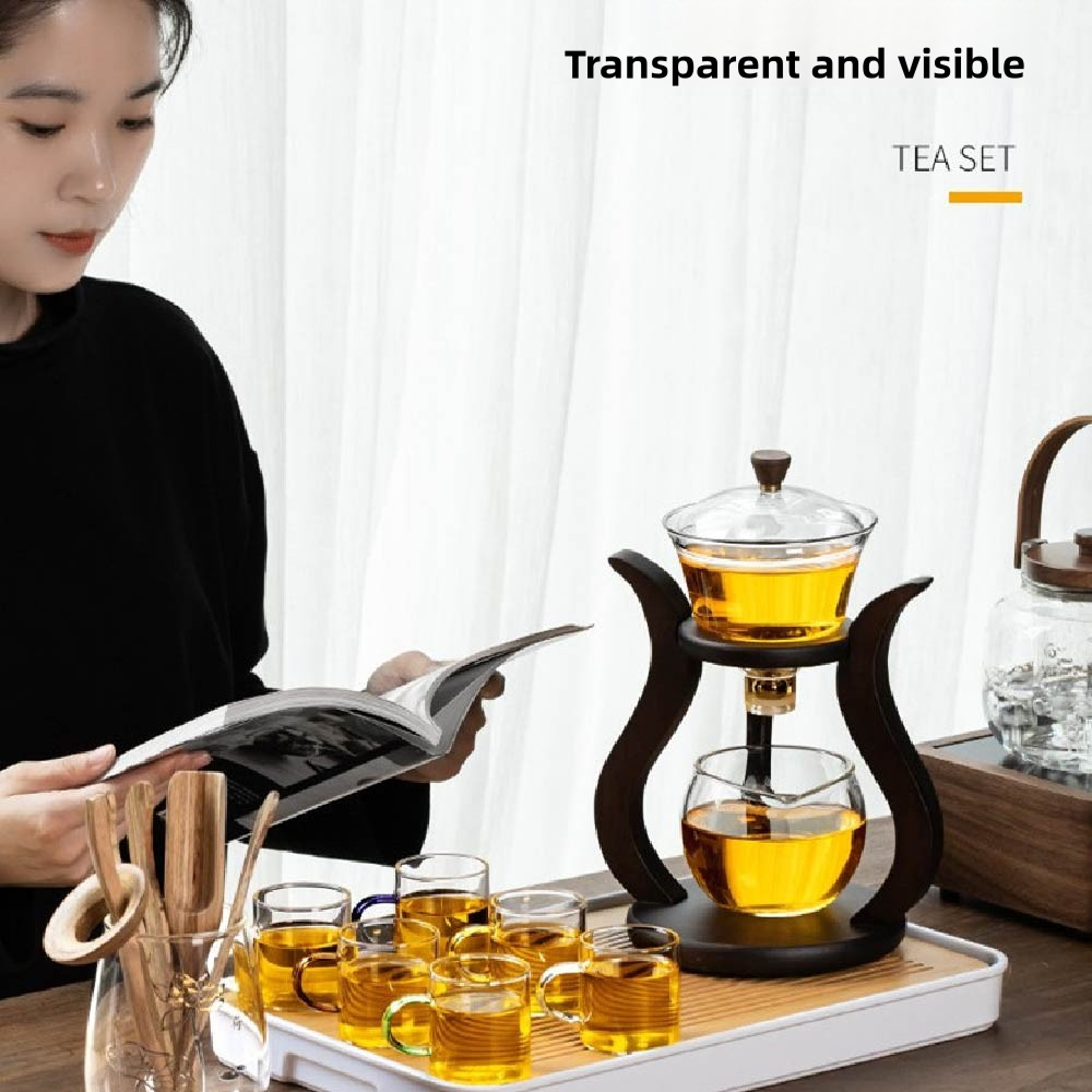 Magnetic Flow Semi-Automatic Glass Teapot Set, Lazy Kung Fu Drip Heat Resistant Tea Set Gift – view 3