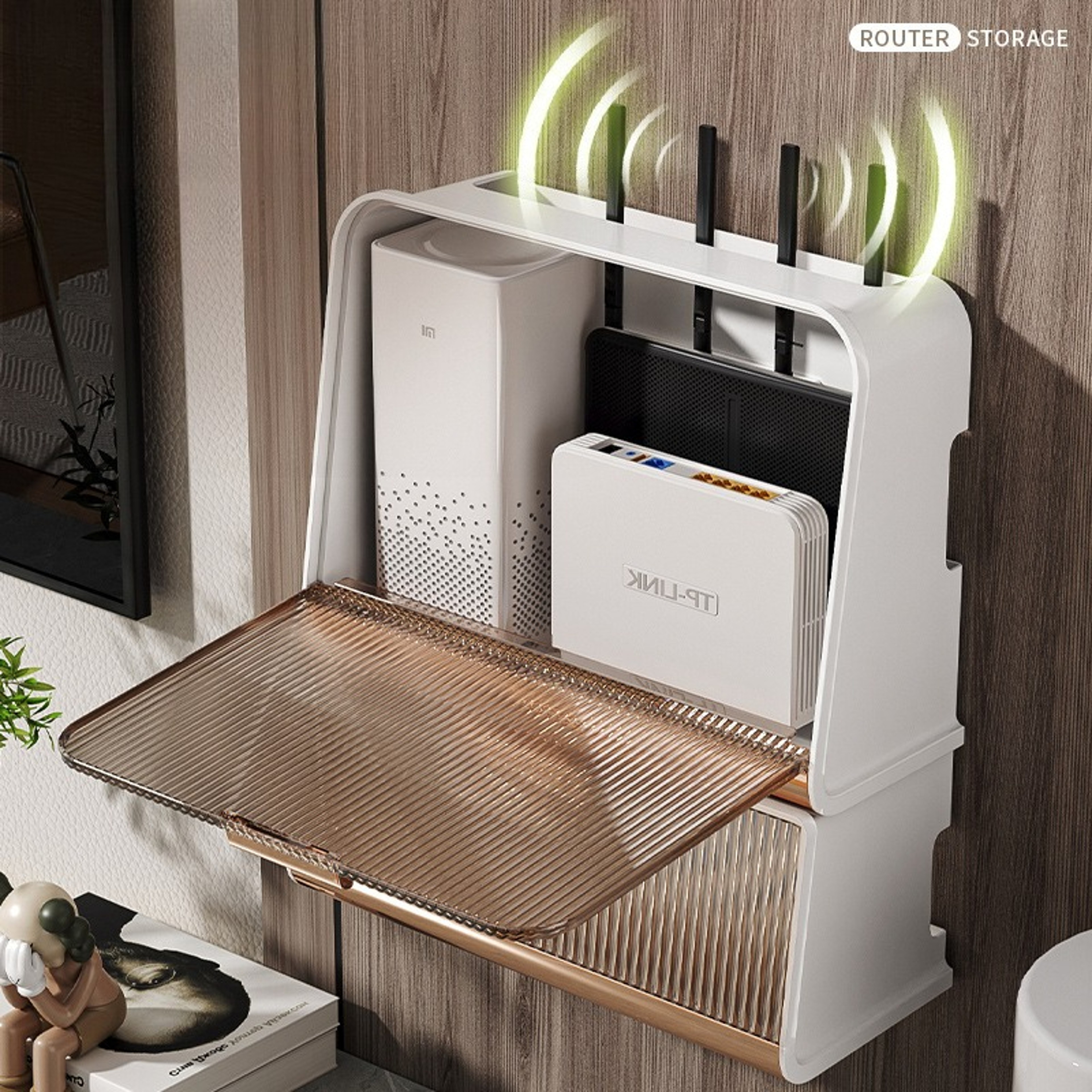 Wall-mounted Wifi Router Storage Box, Set-top Box Shelf, Network Cable Organization Box – view 2