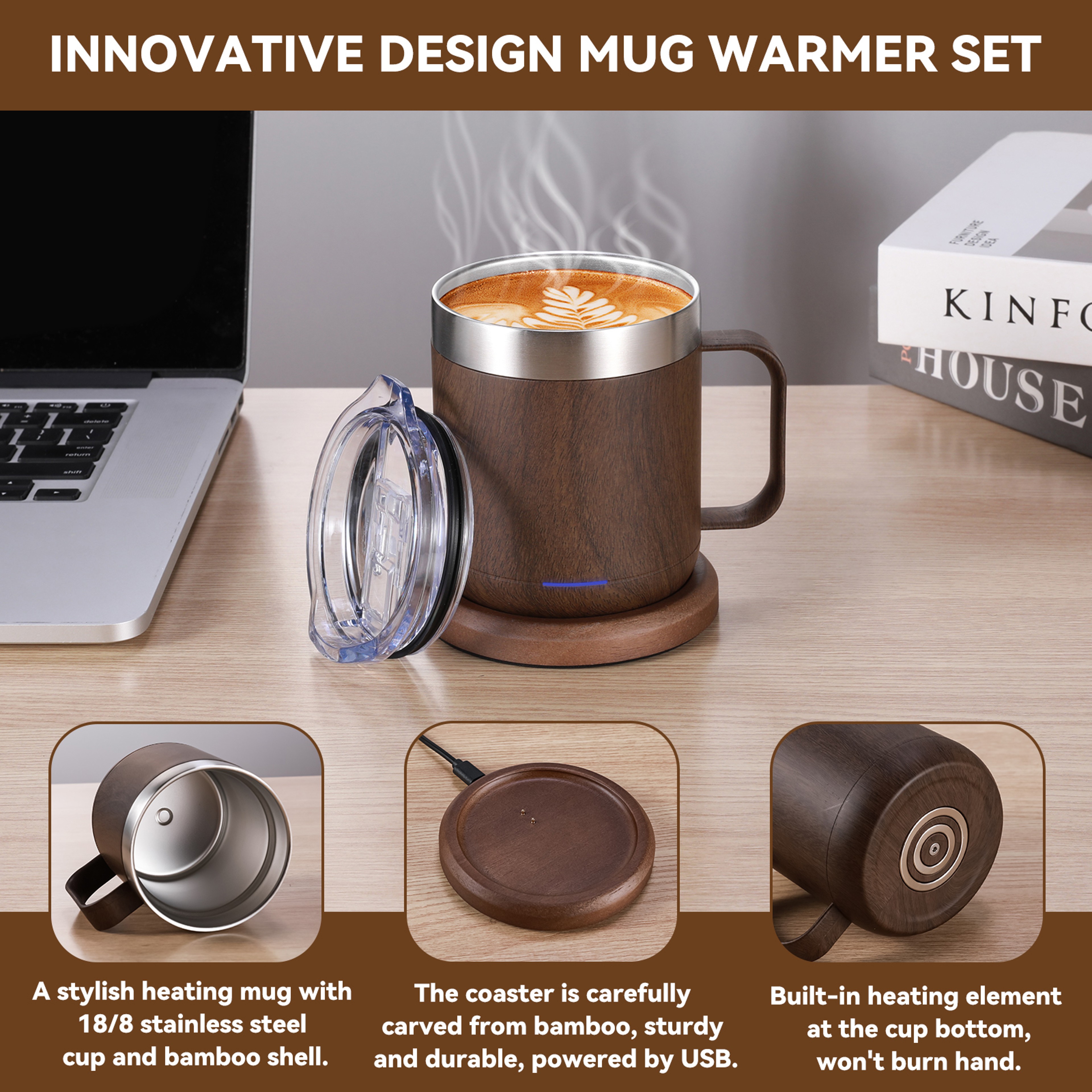 Double Layer Food Grade Self-Heating Coffee Mug USB Warmer with Thermostat for Gifts – view 3
