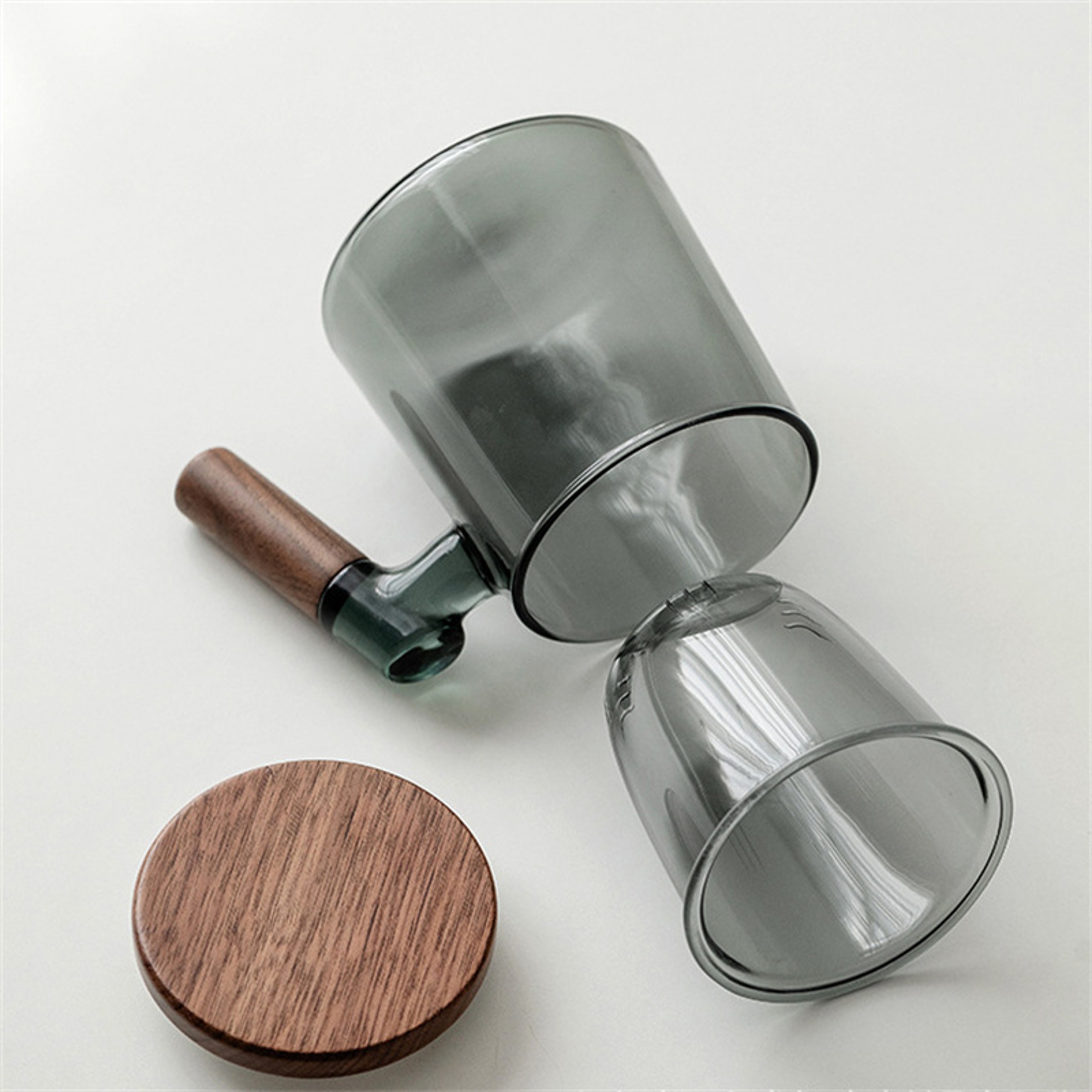 Scented Tea Cup, Walnut Wooden Handle Lid Filter Glass Mug with Tea Water Separation for Office and Floral Teas – view 3