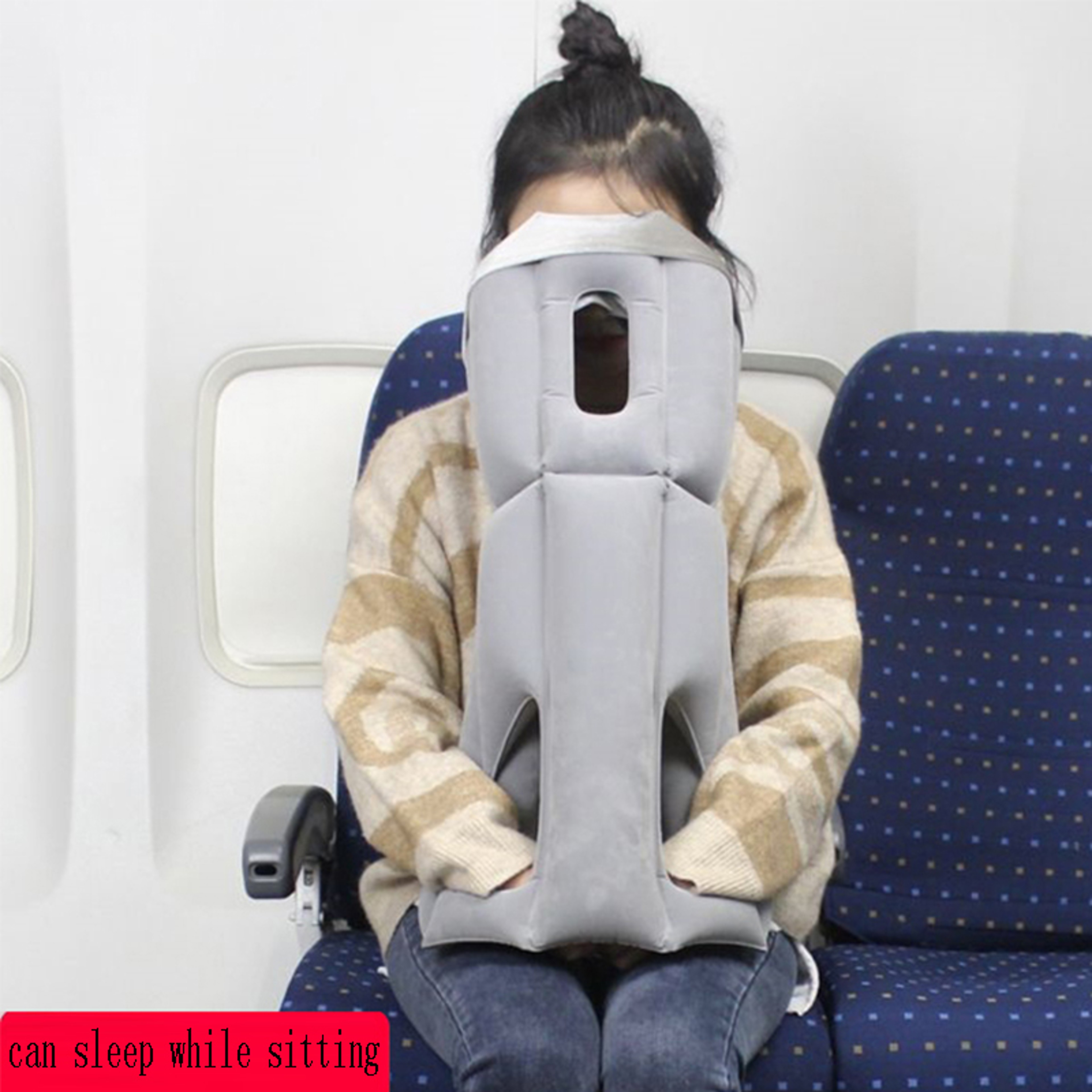 Portable Travel Artifact, Inflatable U-Shaped Neck Pillow for Long Distance Flights & Trains – view 2