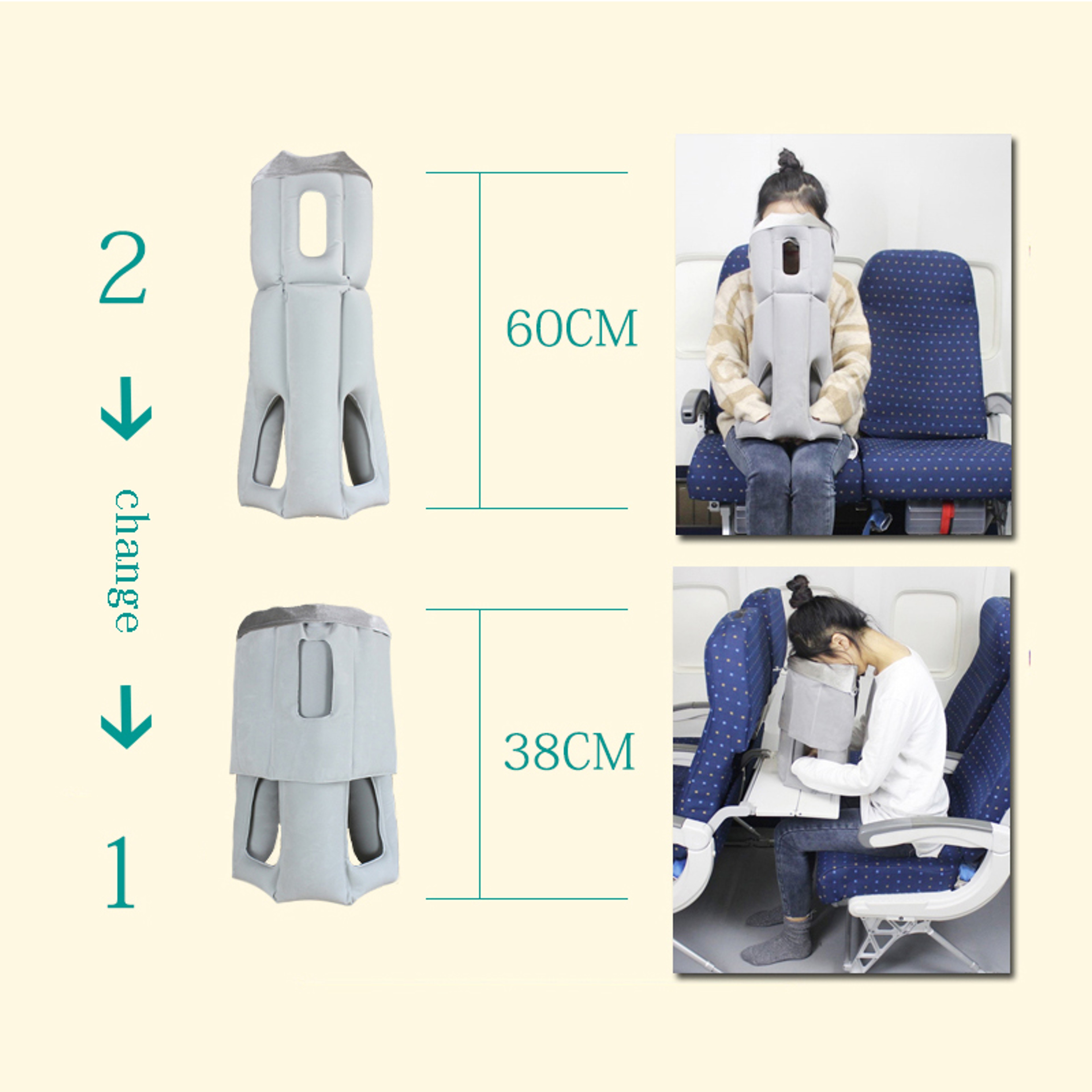 Portable Travel Artifact, Inflatable U-Shaped Neck Pillow for Long Distance Flights & Trains – view 3