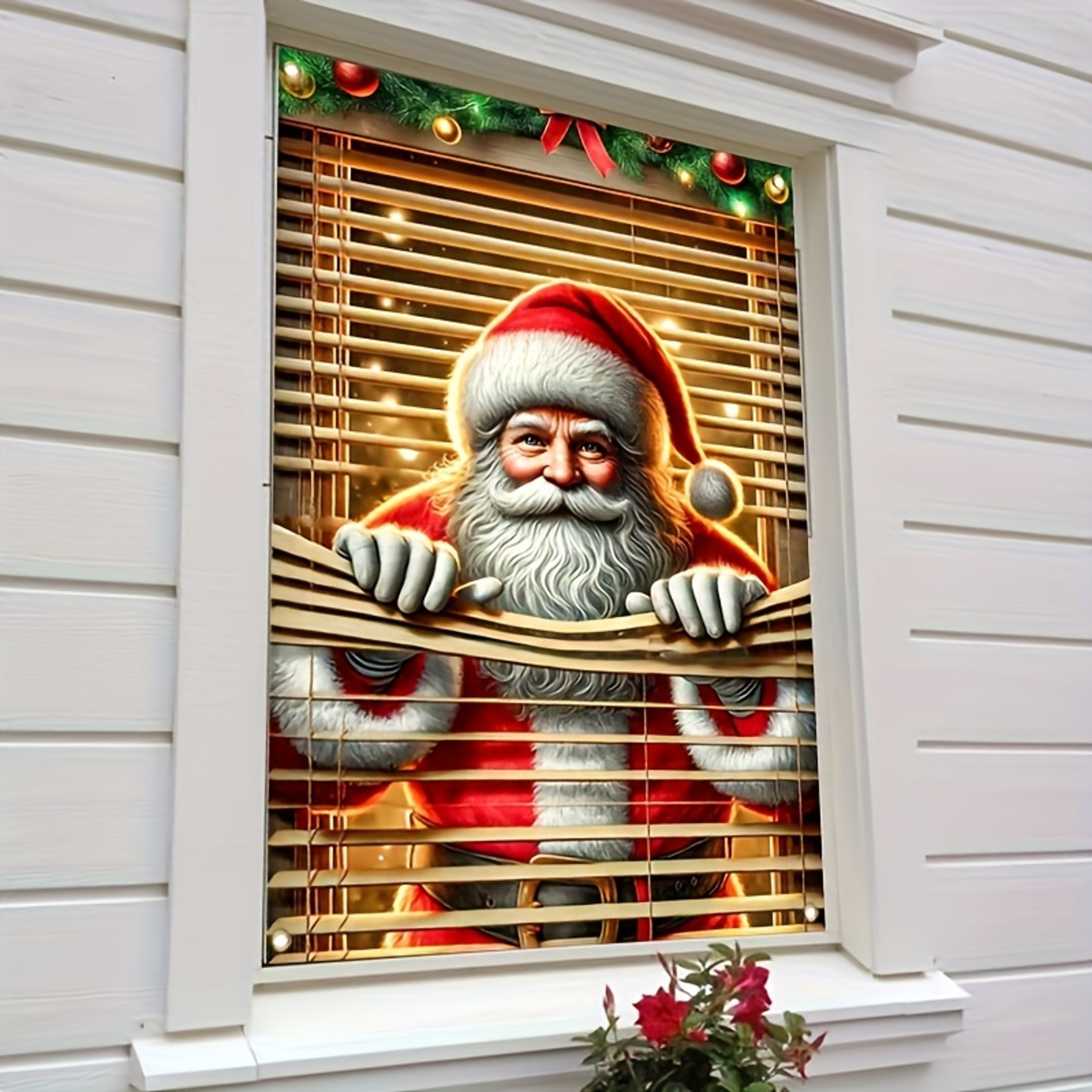 Christmas New Year Decoration Santa Claus Window Cover Indoor Outdoor Party Supplies Polyester Phot 0