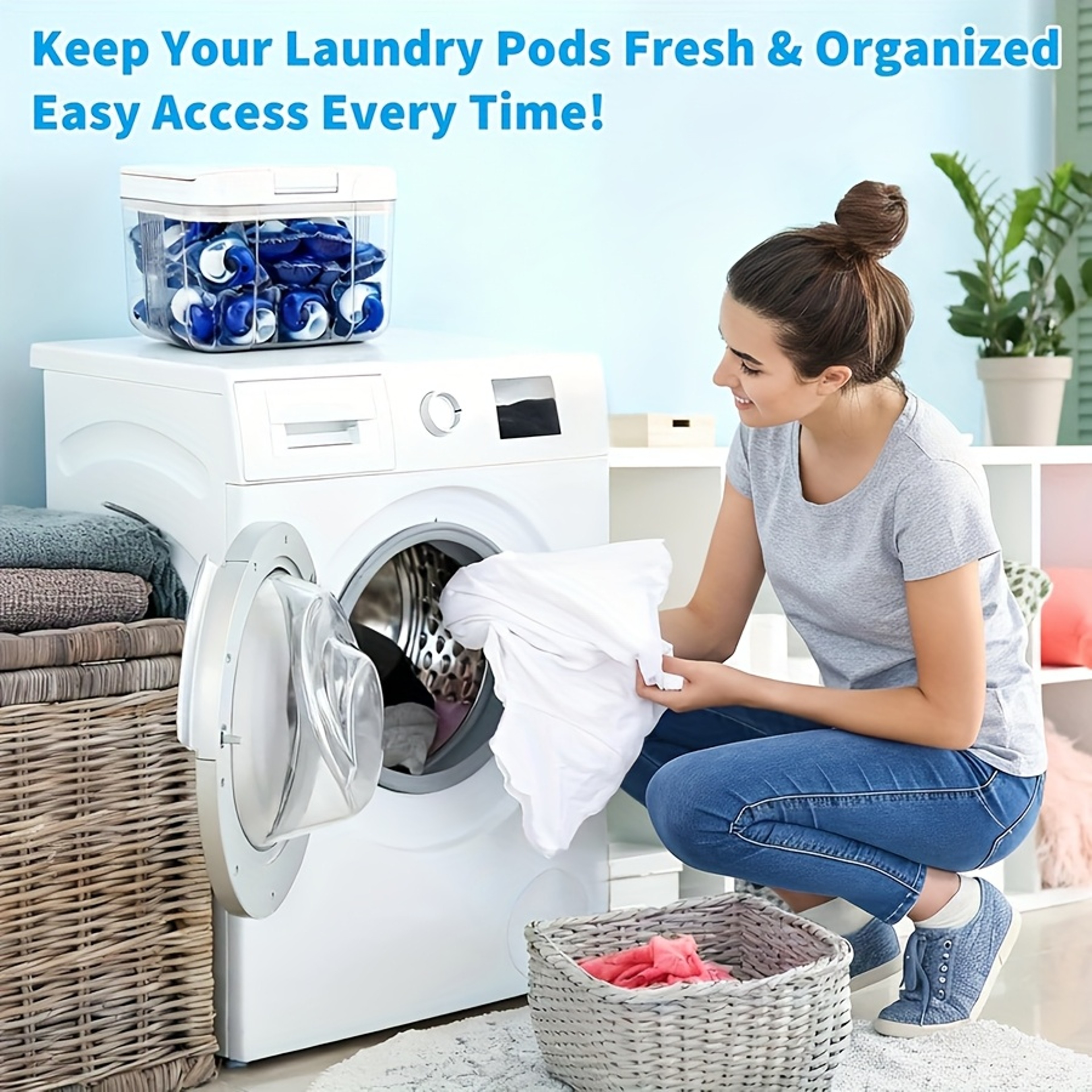 Pod Storage Container, Laundry Pod Holder Compatible with Tide, Powder Containers with Pop up Lid and Scoop Organizer – view 4