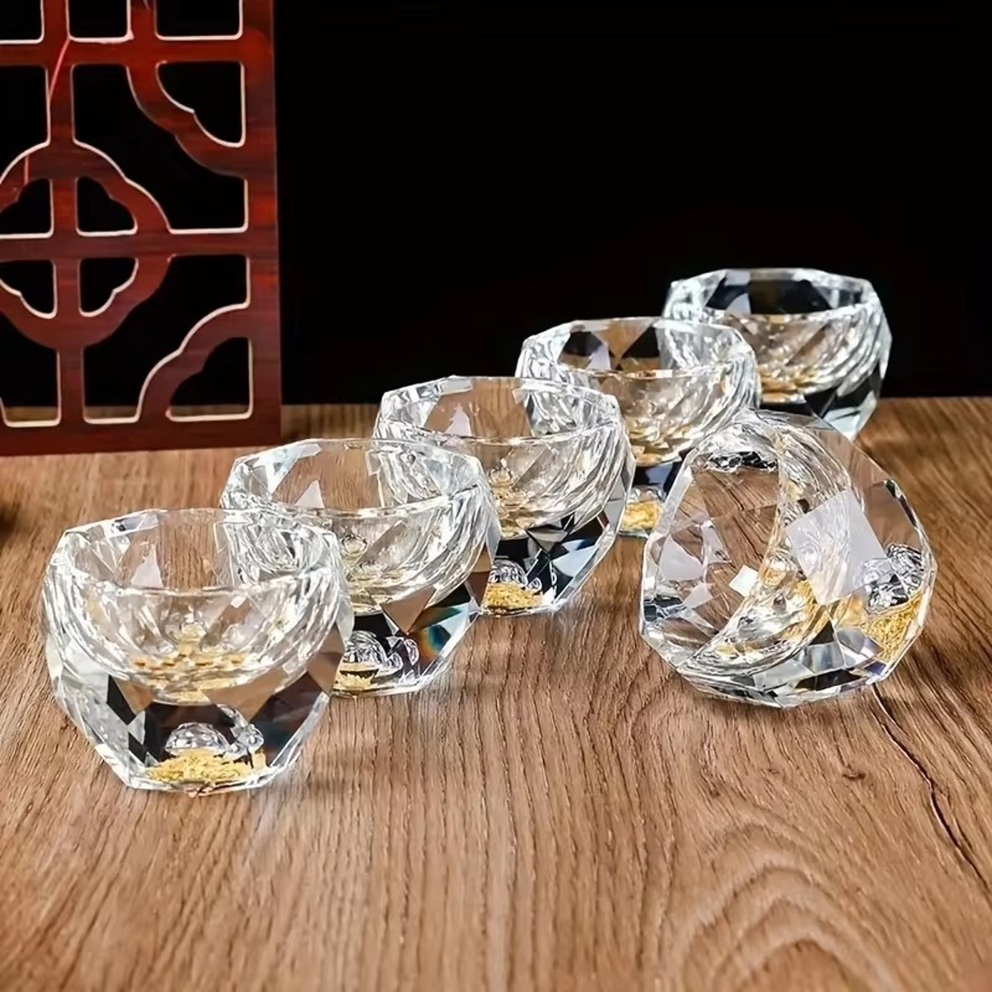 Double Bottom Glass Tea Cup Luxury Crystal Vodka Shot Glass Sake Teacup Bar Glass With Gold Foil 3