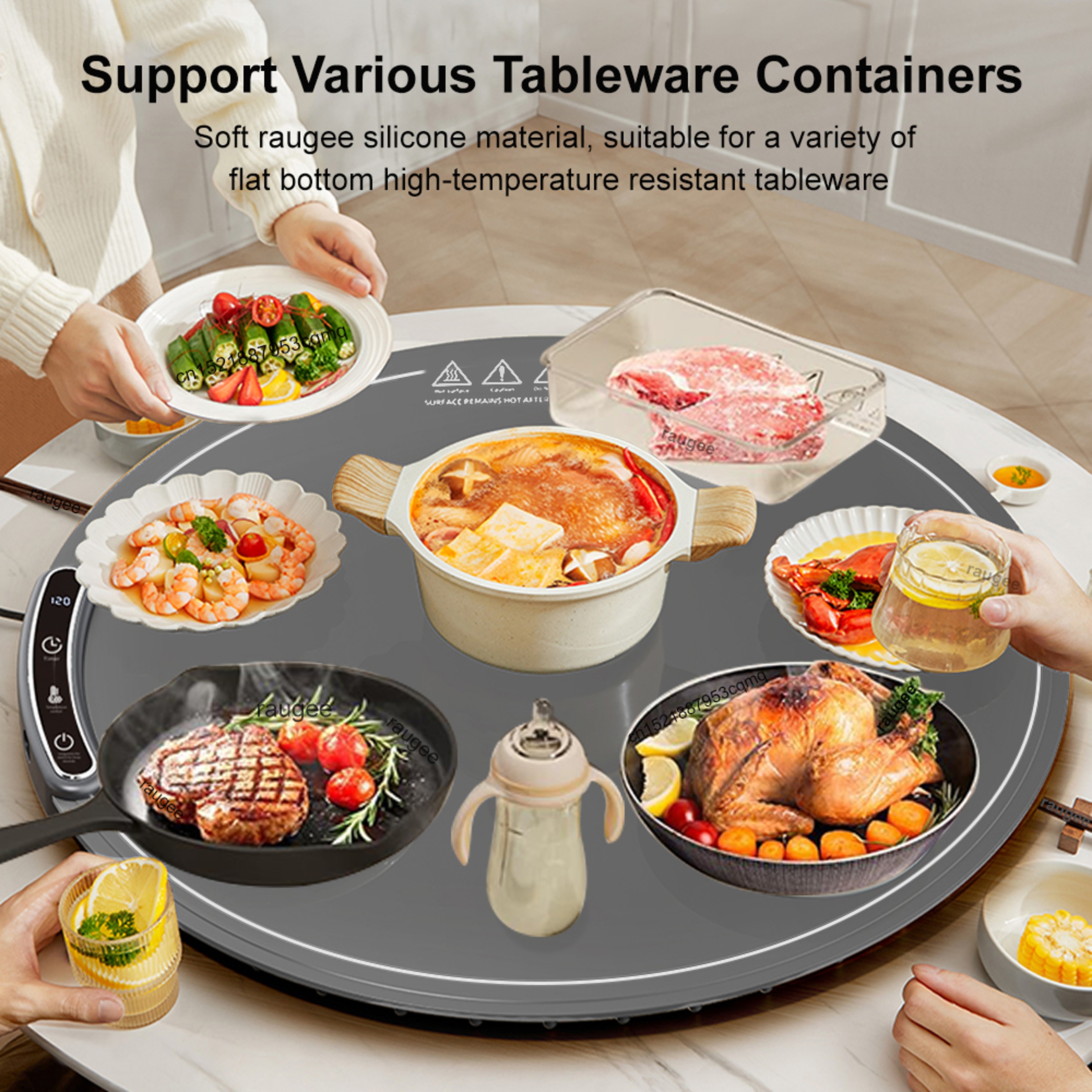 Portable Electric Food Warming Mat Silicone Round Tray With Fast Heating  Temperature Control 4