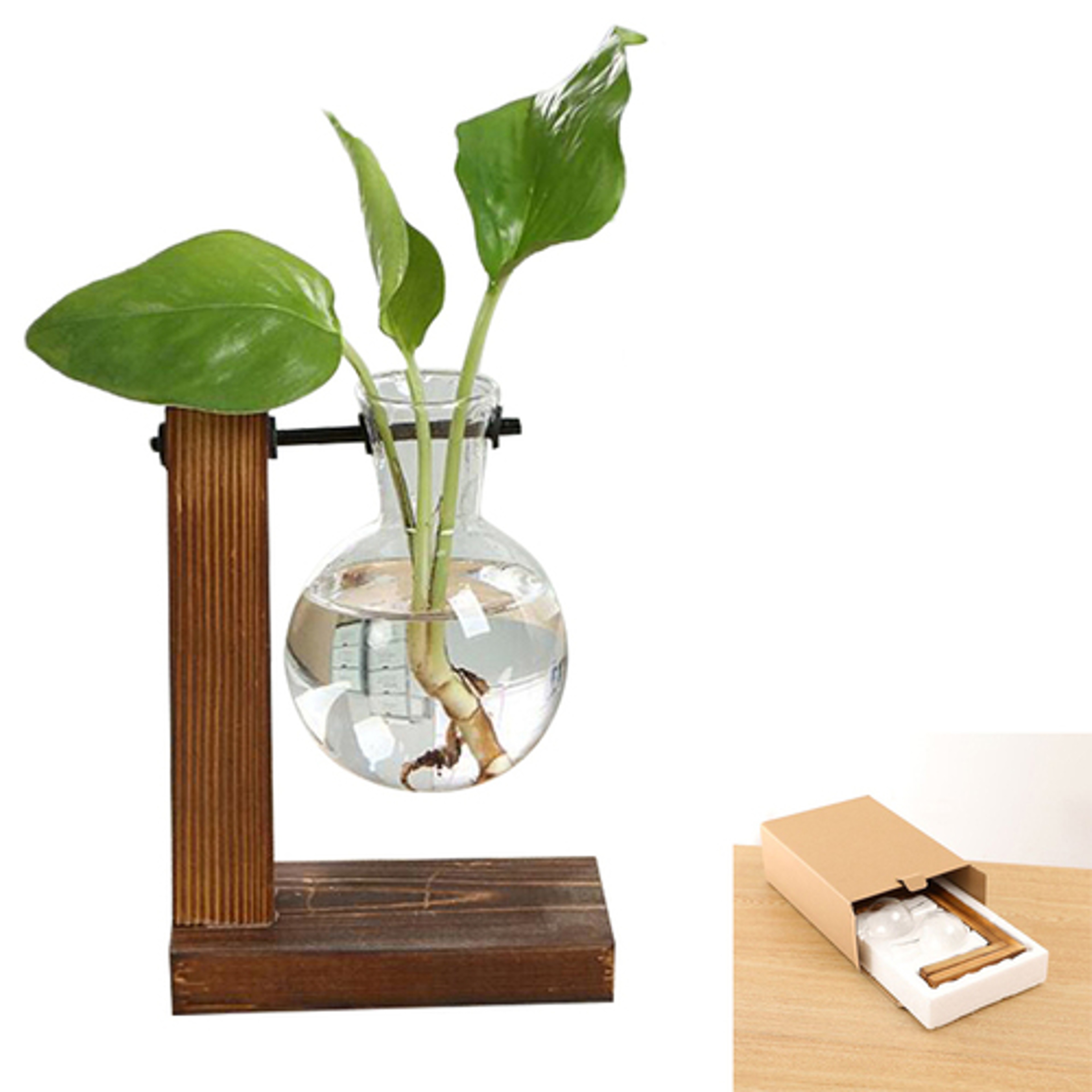 Heart Shape Wooden Frame Glass Vase Vintage Bonsai Hydroponic Plant Vase For Wedding 4