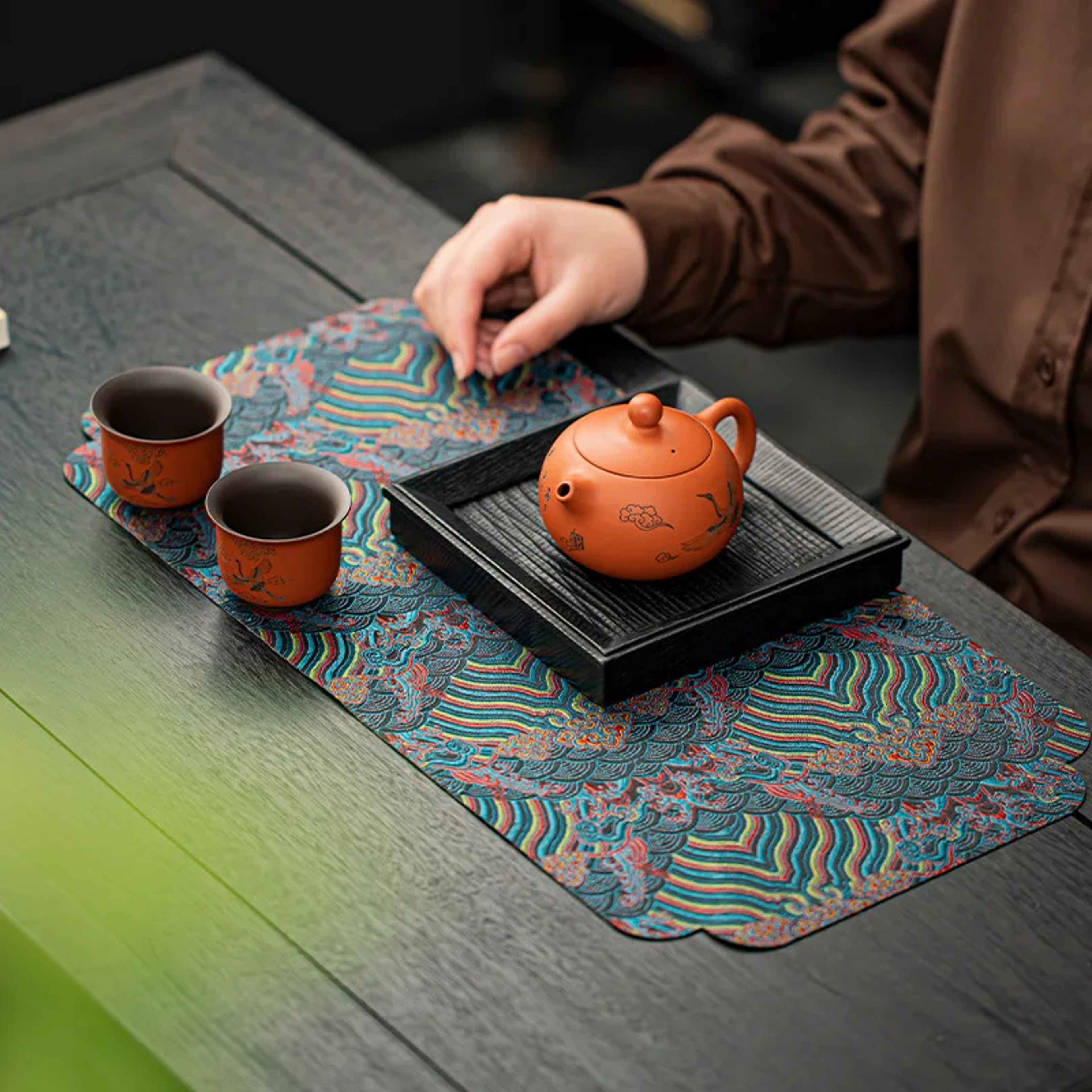 Luxury Double-Sided Brocade Tea Table Mat, Nordic Style Antiskid Tabletop Pad for Restaurant, Upholstery – view 2