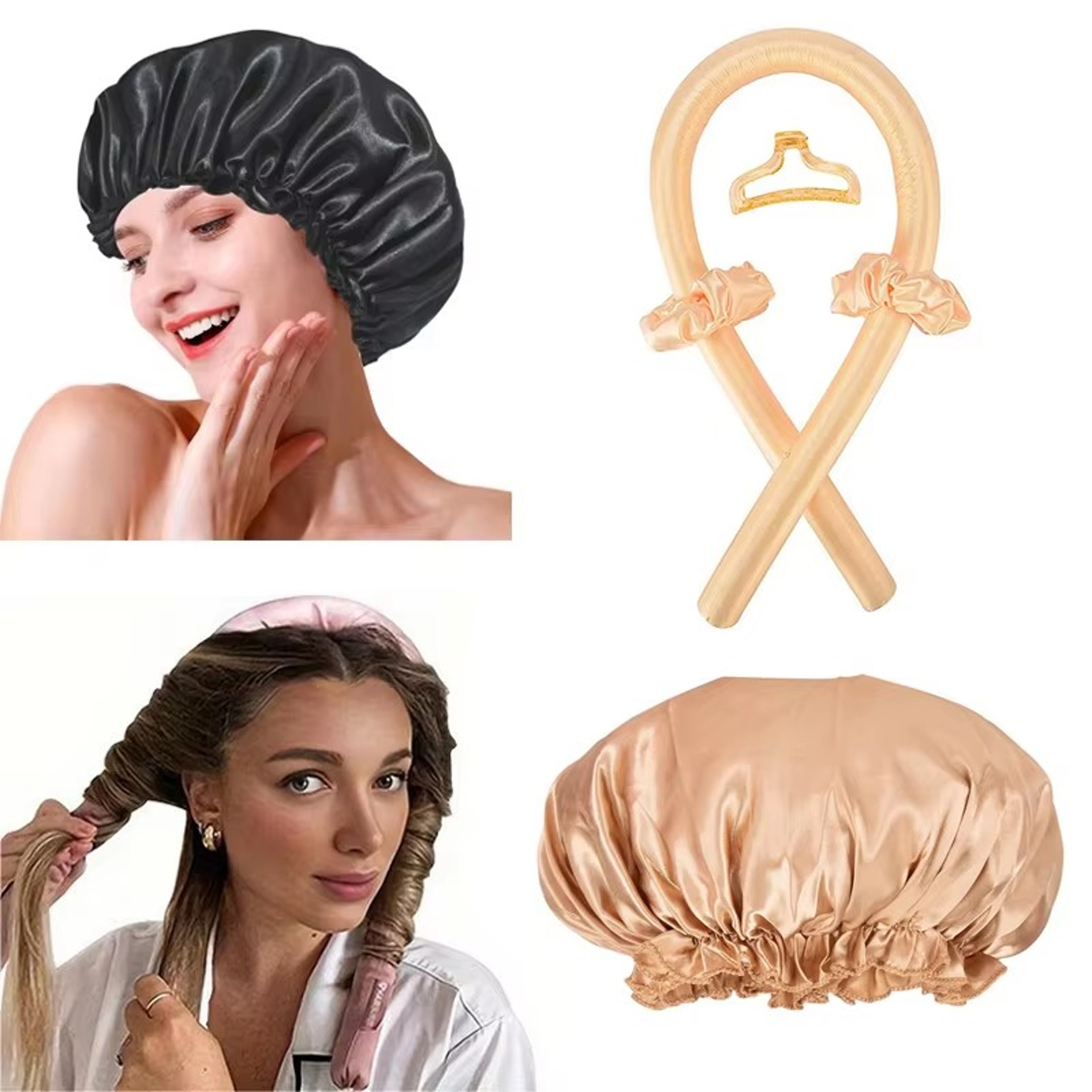 Satin Silk Hair Curler Sleeping Cap Natural Curly Hair Headwrap Set Long Hair Wave Care Tool 7