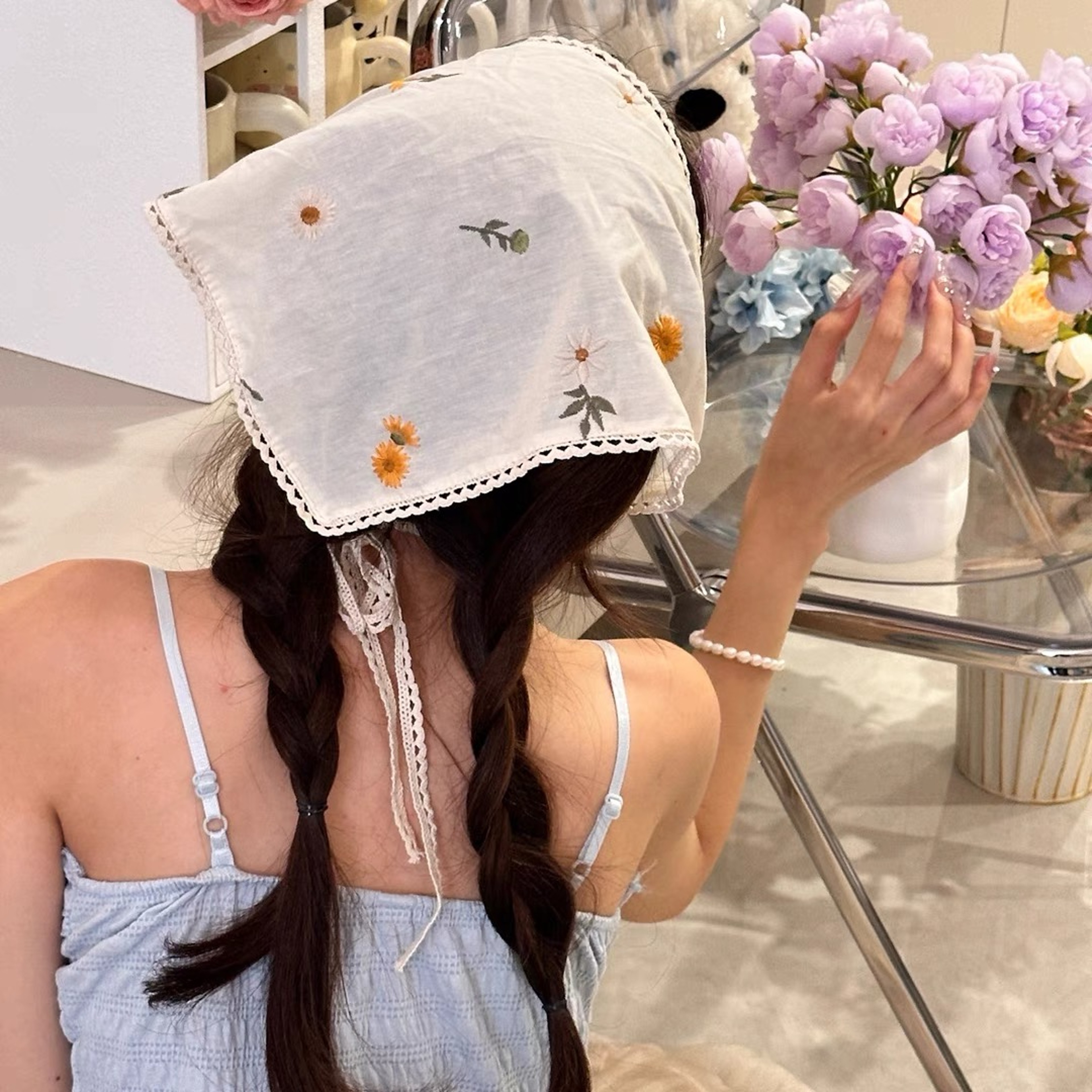 Triangle Scarf Flower Hair Bands Fabric Printing Turban Bandana Headbands For Women Sweet Retro Hai 1