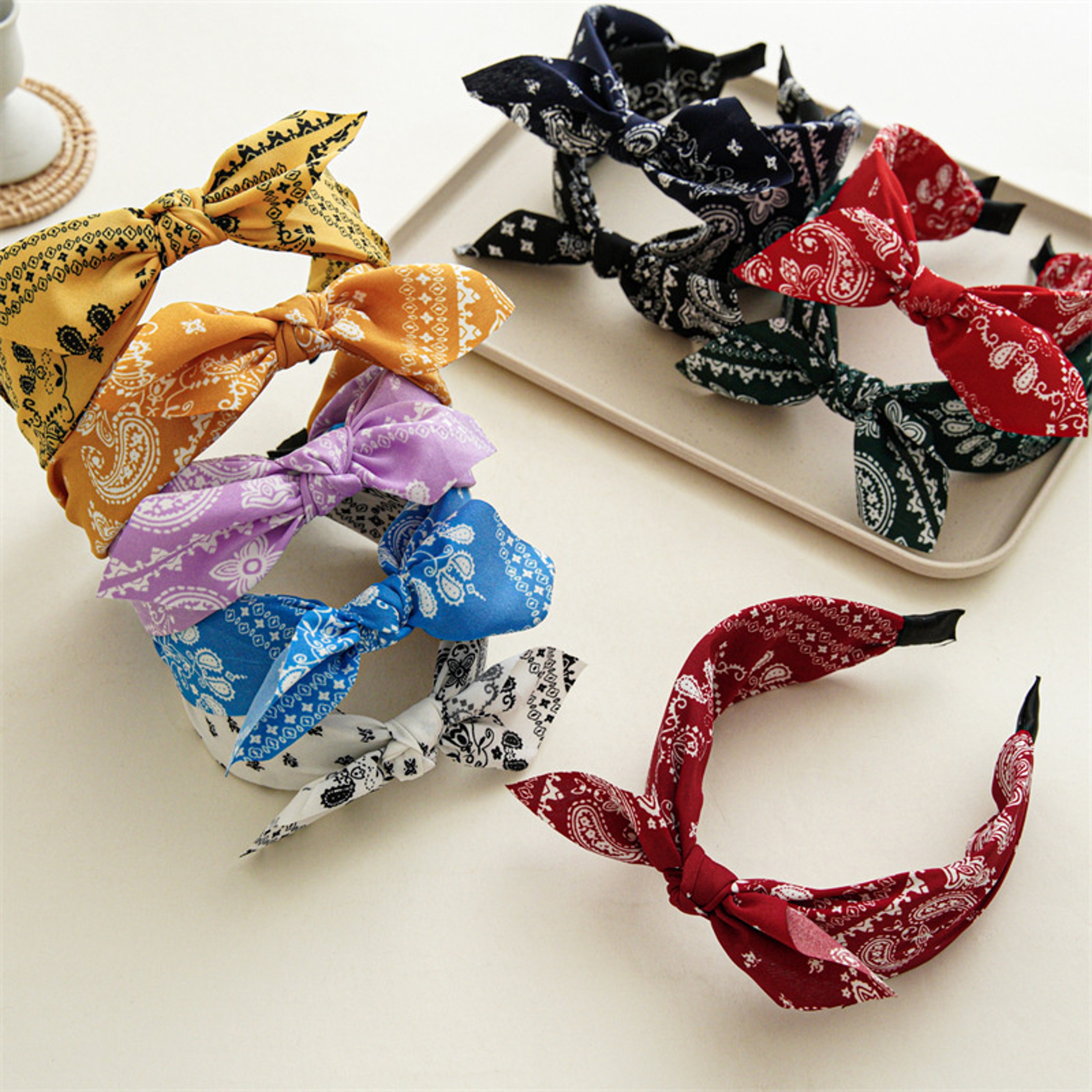 Fashion Paisley Bandana Headband for Women, Cute Rabbit Ear Hair Band, Top Knotted Bow Turban Headwrap Accessories – view 2