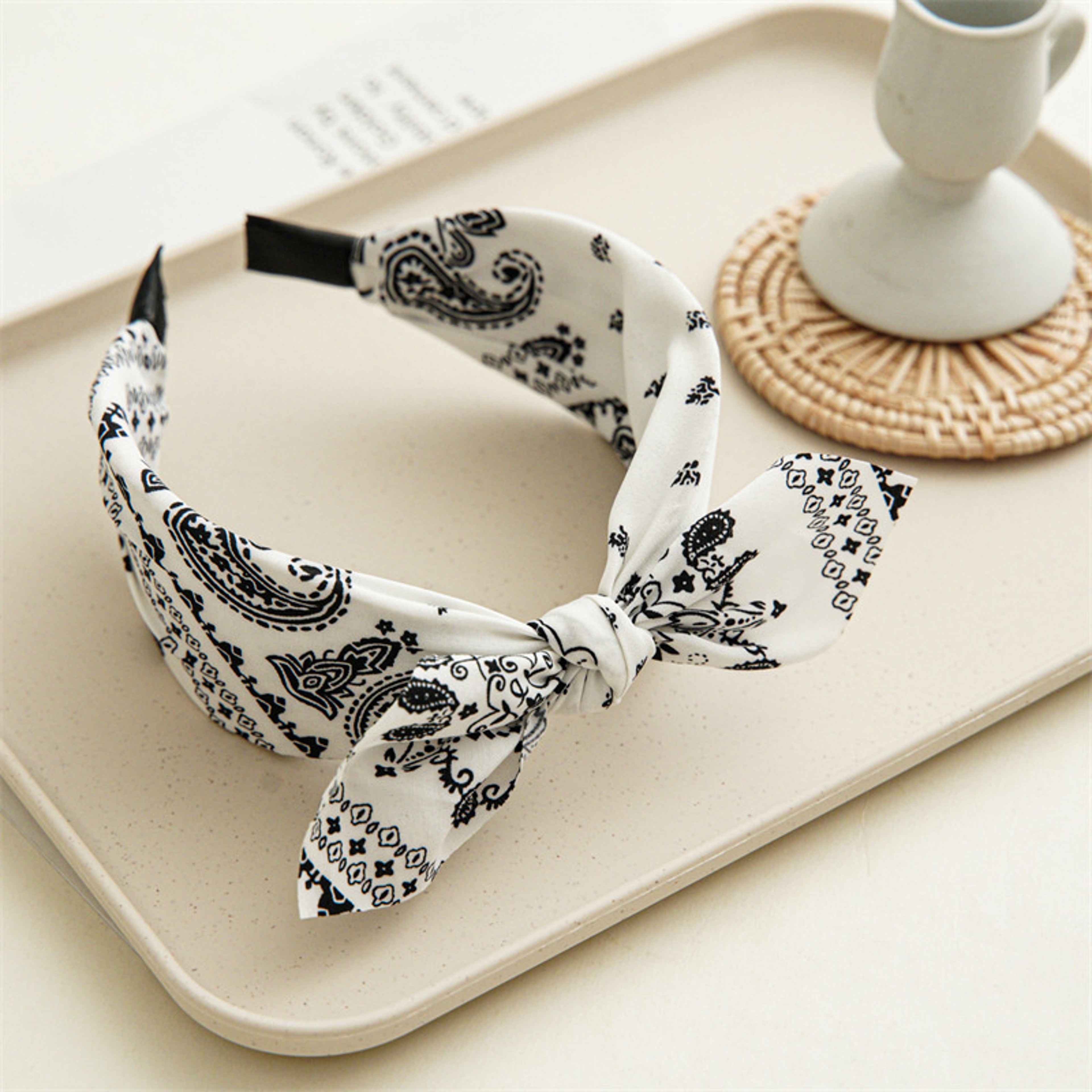 Fashion Paisley Bandana Headband for Women, Cute Rabbit Ear Hair Band, Top Knotted Bow Turban Headwrap Accessories – view 11