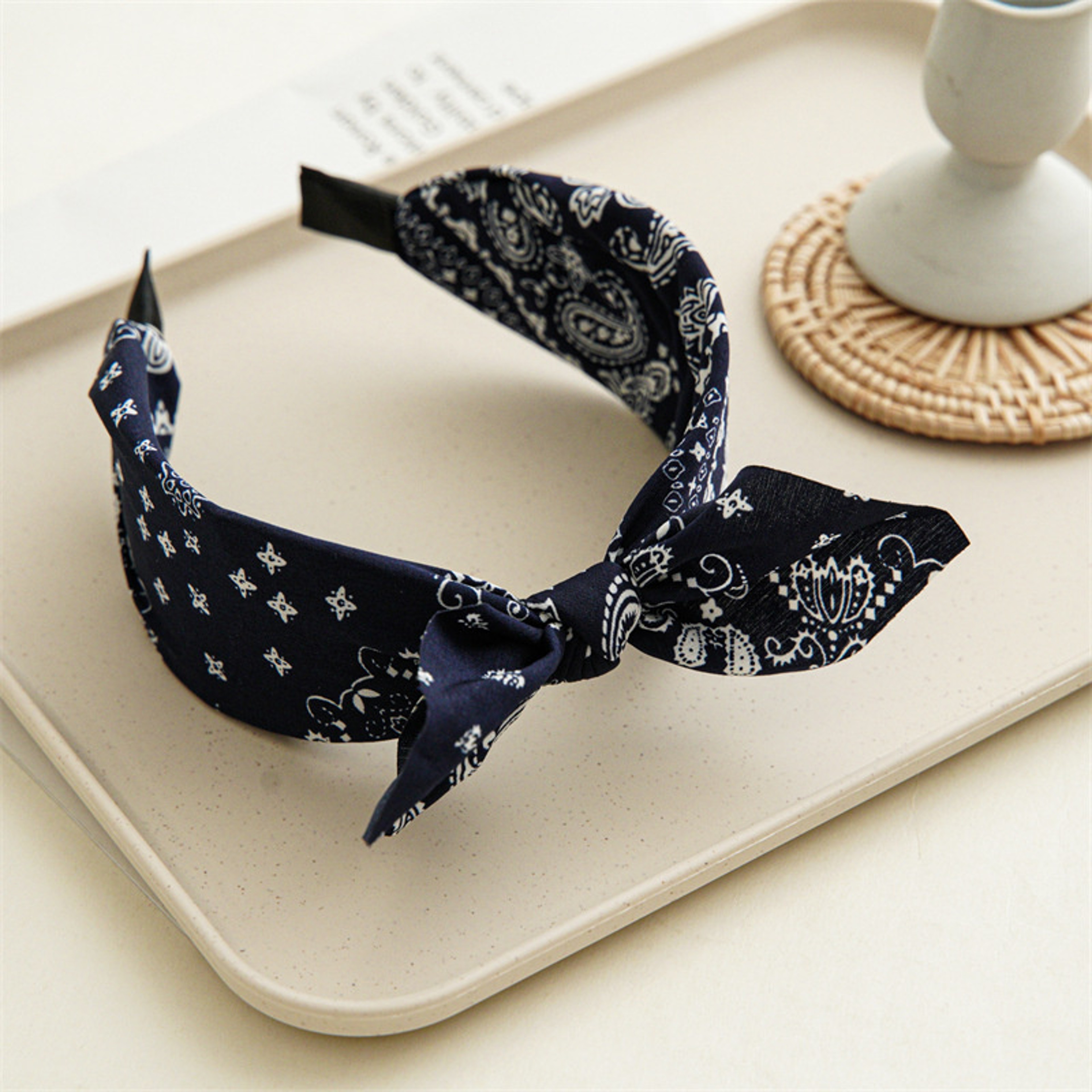 Fashion Paisley Bandana Headband for Women, Cute Rabbit Ear Hair Band, Top Knotted Bow Turban Headwrap Accessories – view 15