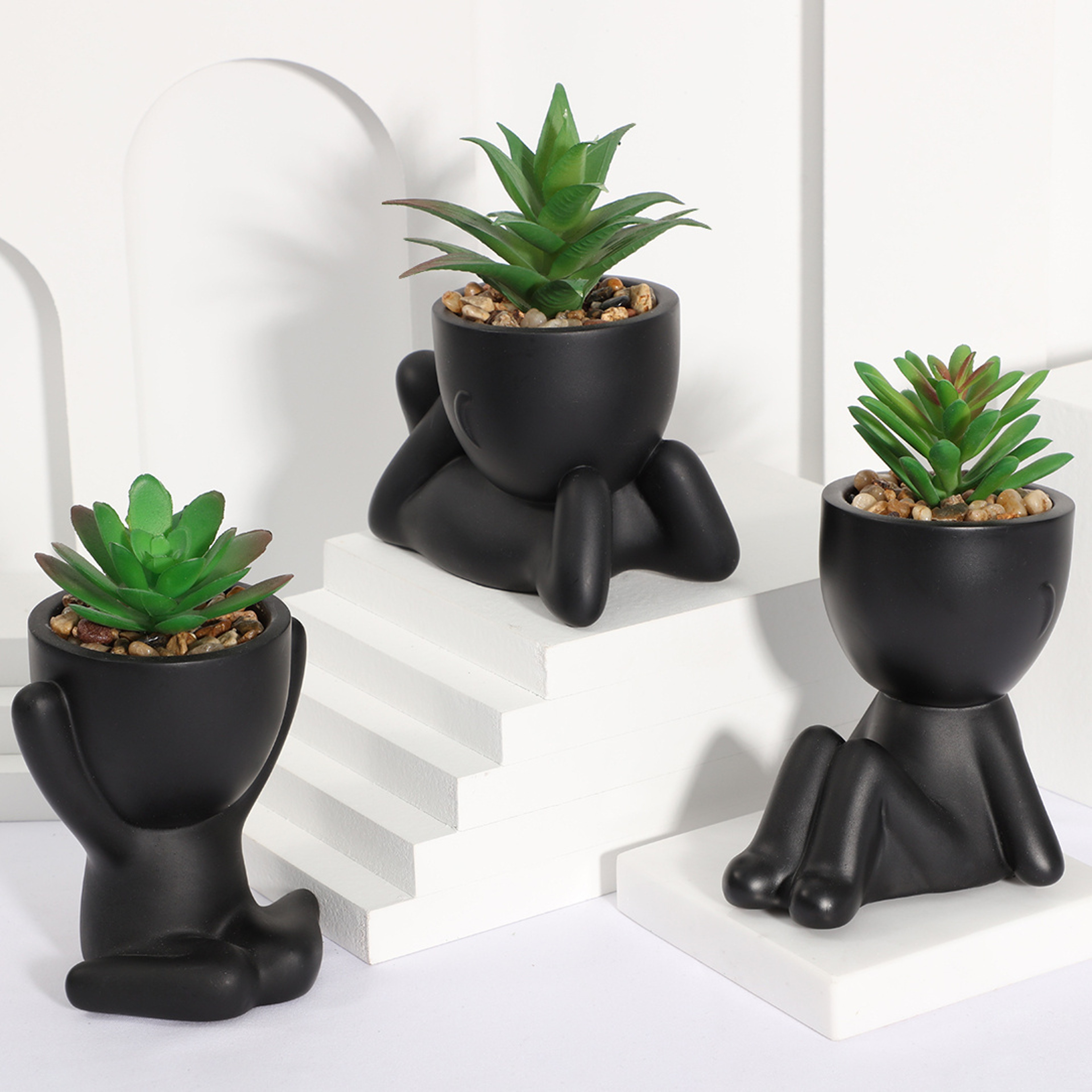 Aloe Vera Succulent Pot Plant, Cartoon Design Artificial Succulent with Black PE Material for Home Decor – view 4